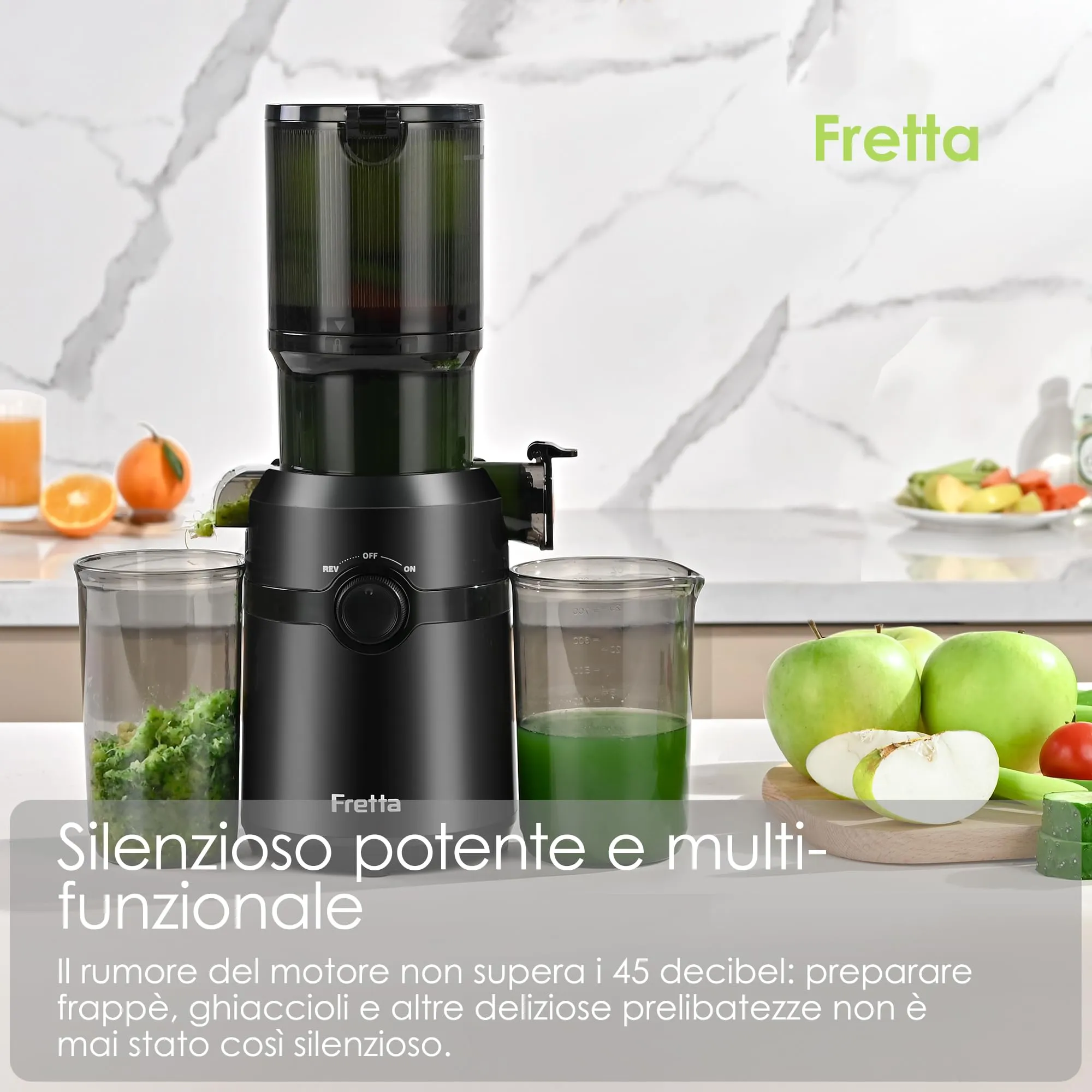 Fretta Estrattore di Succo Centrifuga Lenta, 200W, Capacità 1L, Apertura 108mm, Senza BPA - immagine 7