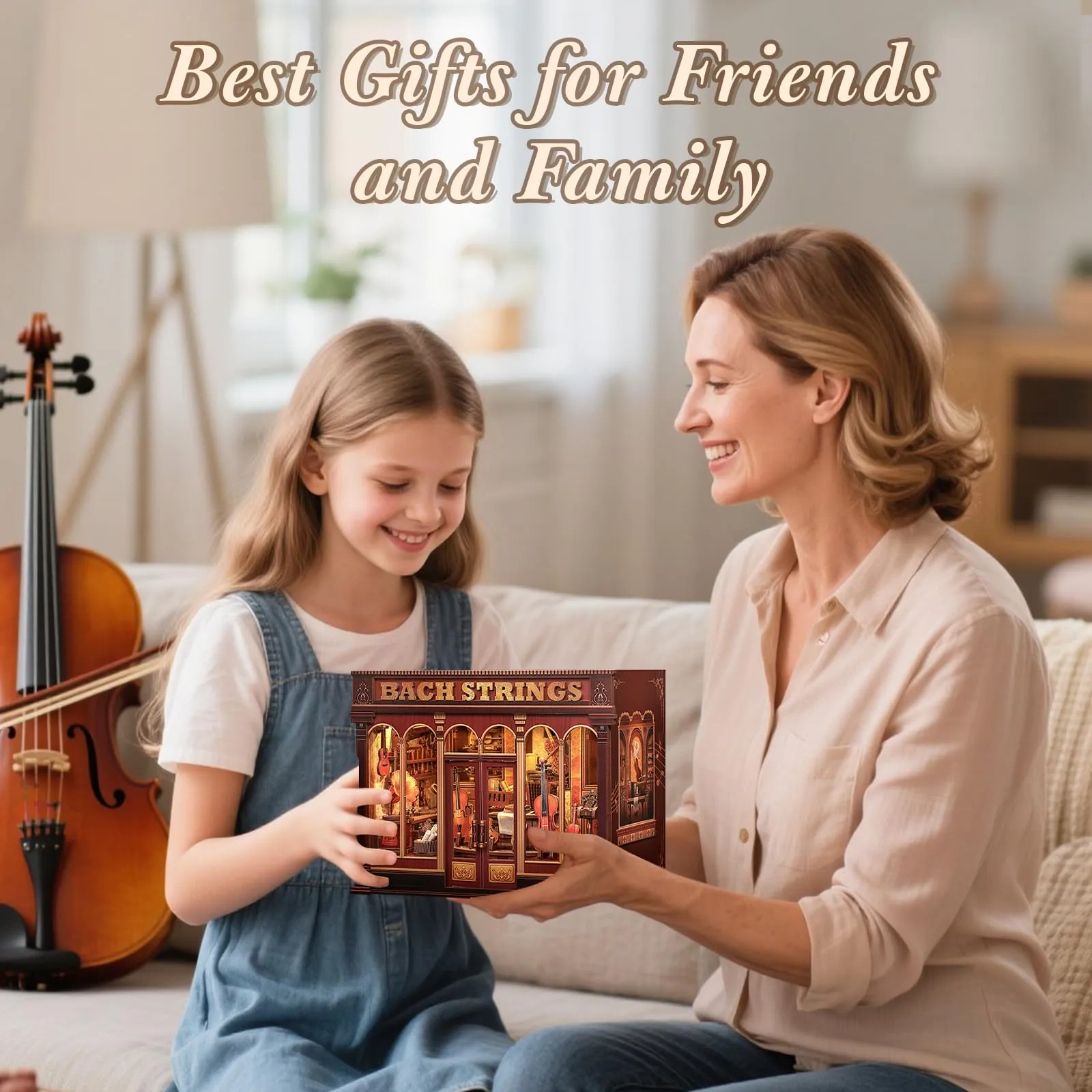 CUTEBEE Book Nook Kit - Bach Strings Classical Music Miniature Dollhouse with LED Lights - immagine 7