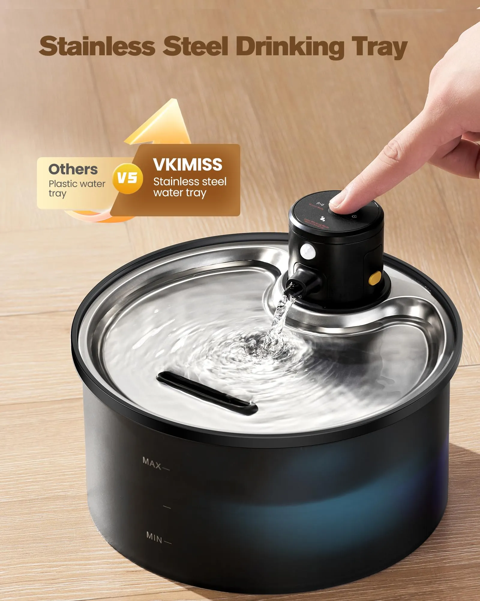 VKIMISS Fontana per Gatti Senza Fili in Acciaio Inox, 3,2 L, con Sensore di Movimento, 8 Filtri a Carbone e 8 Spugne - immagine 6