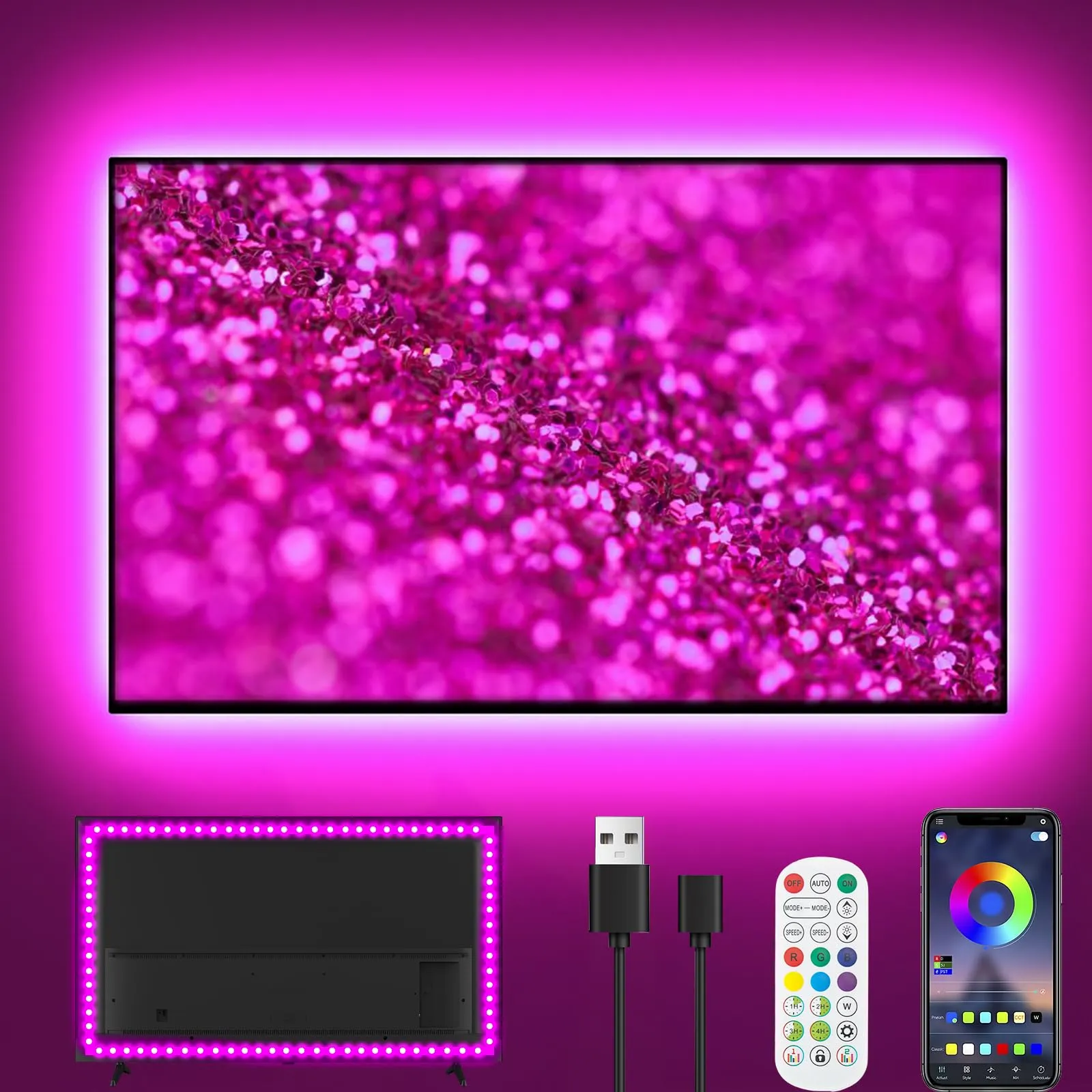 Ylatoial Striscia LED TV Retroilluminazione Intelligente 3M, 16M Colori, App e Telecomando, Sincronizzazione Musica, USB, per TV 32"- 45" - immagine 1