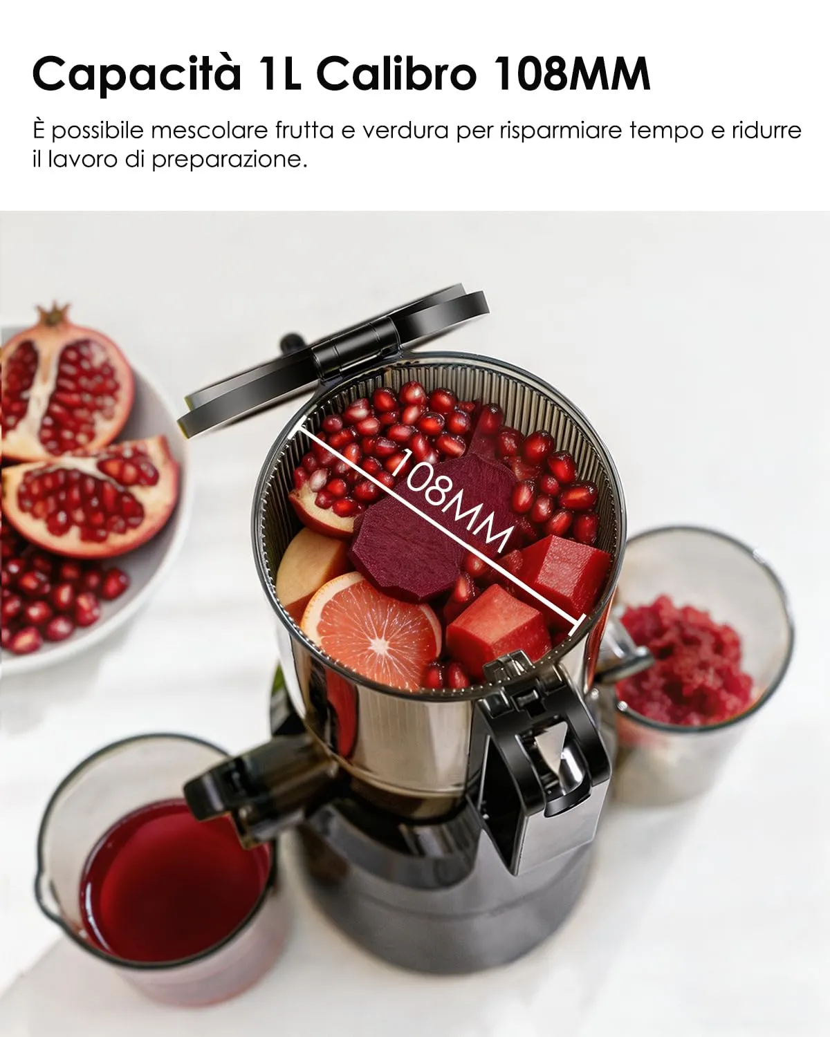 Fretta Estrattore di succo a freddo F5000, 200W, 1L, apertura 108mm, Grigio - immagine 2