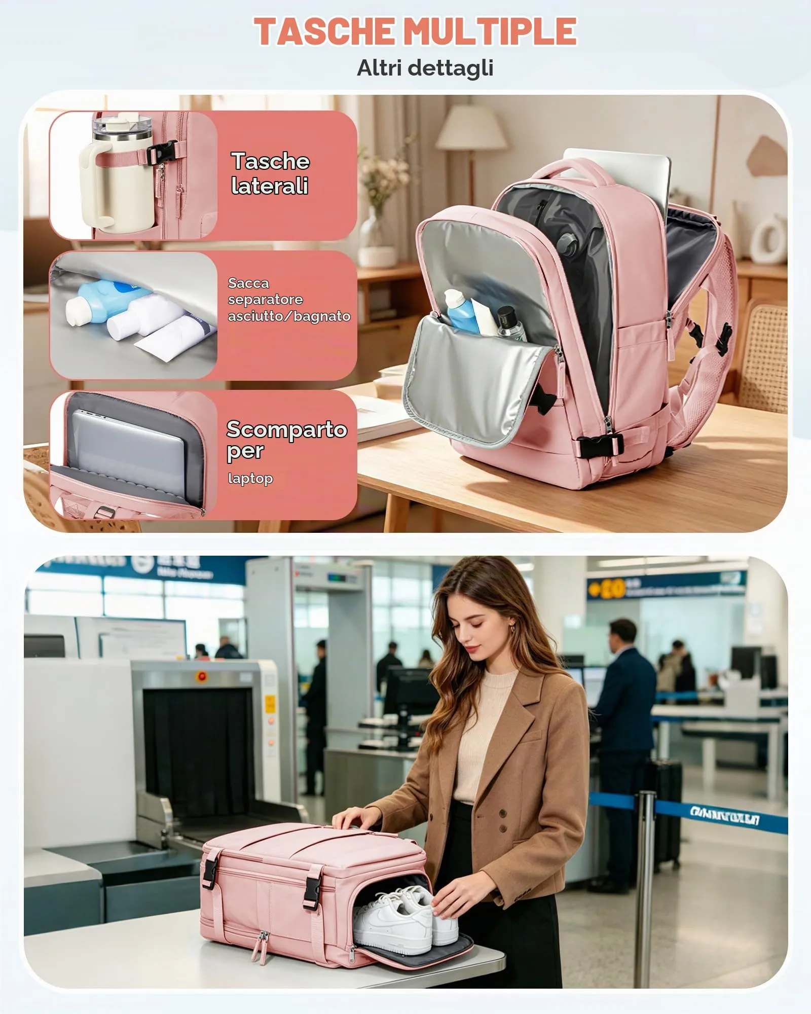 SZLX Zaino da Viaggio 40x30x20 Sottovuoto con Pompa per Ryanair e Wizzair, Impermeabile con Scomparto Scarpe e Laptop 14 Pollici - immagine 8