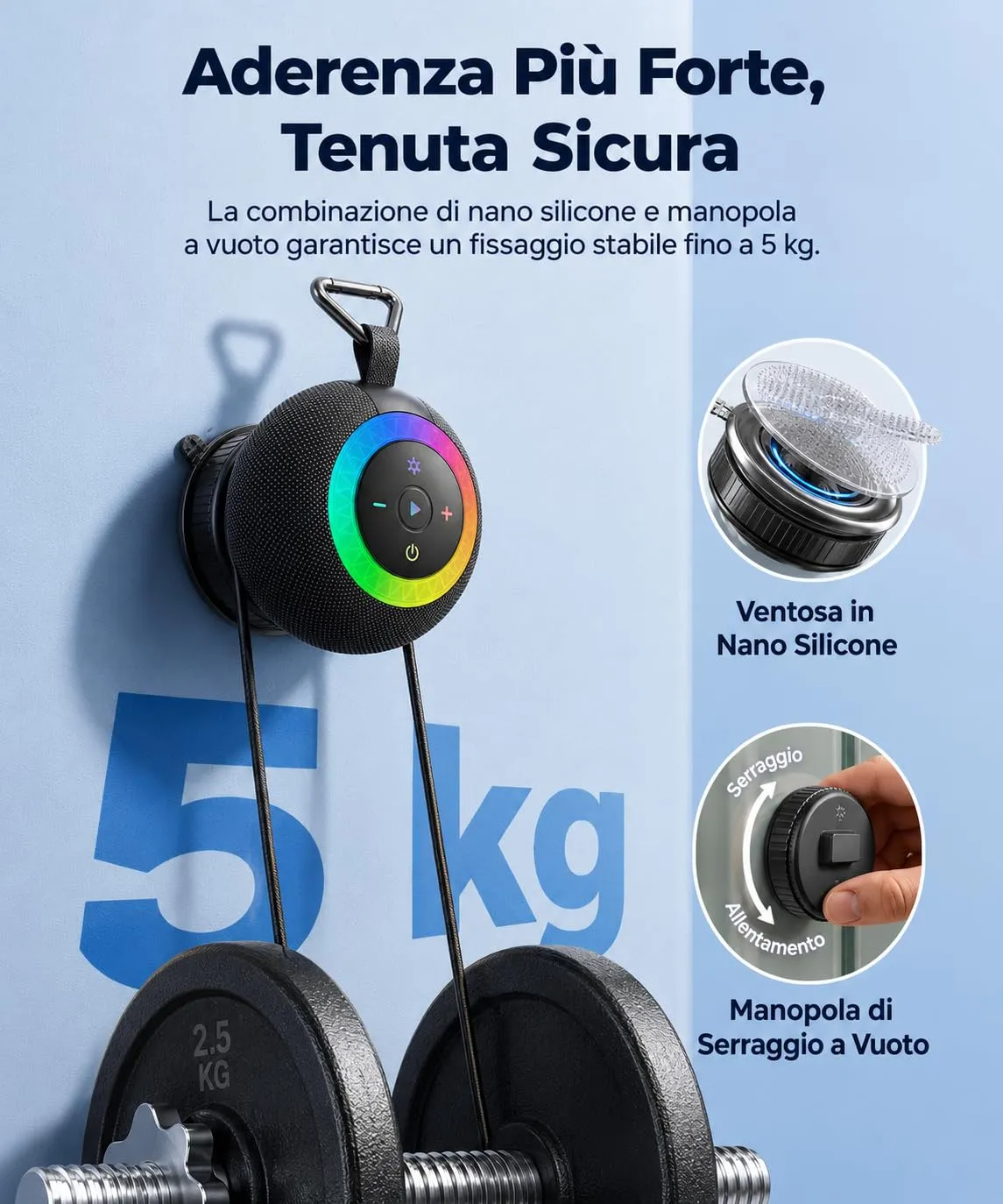 UOHHBOE Cassa Bluetooth Doccia IPX7 con Ventosa e Supporto Schede TF - immagine 3