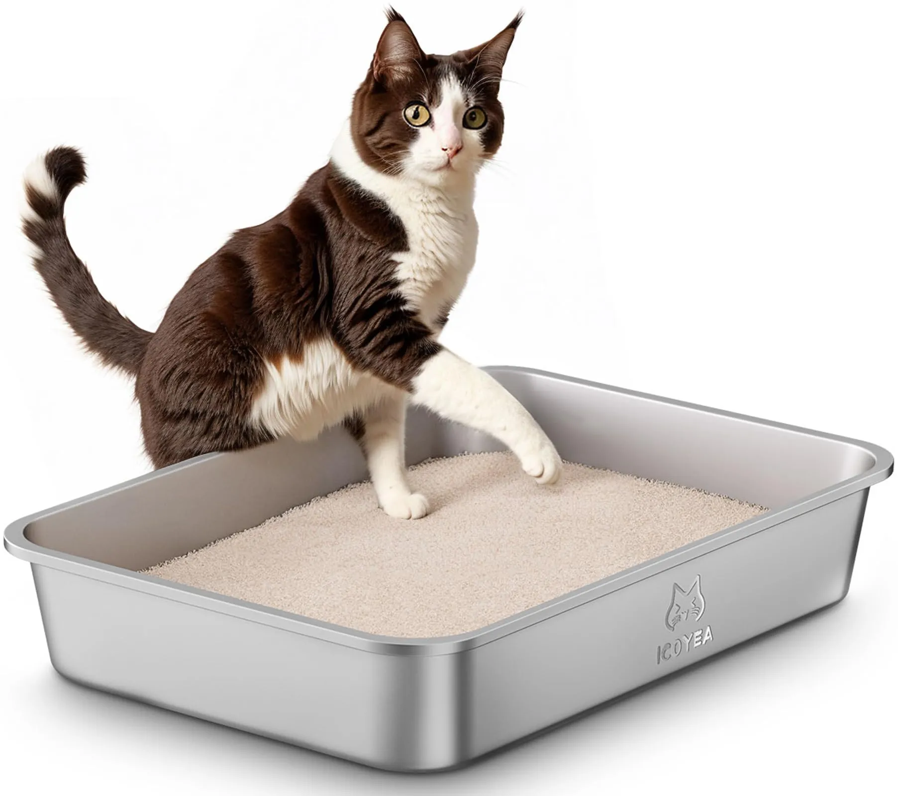 ICOYEA Lettiera in Acciaio Inox per Gatti e Piccoli Animali, 45x35x10 cm - immagine 1