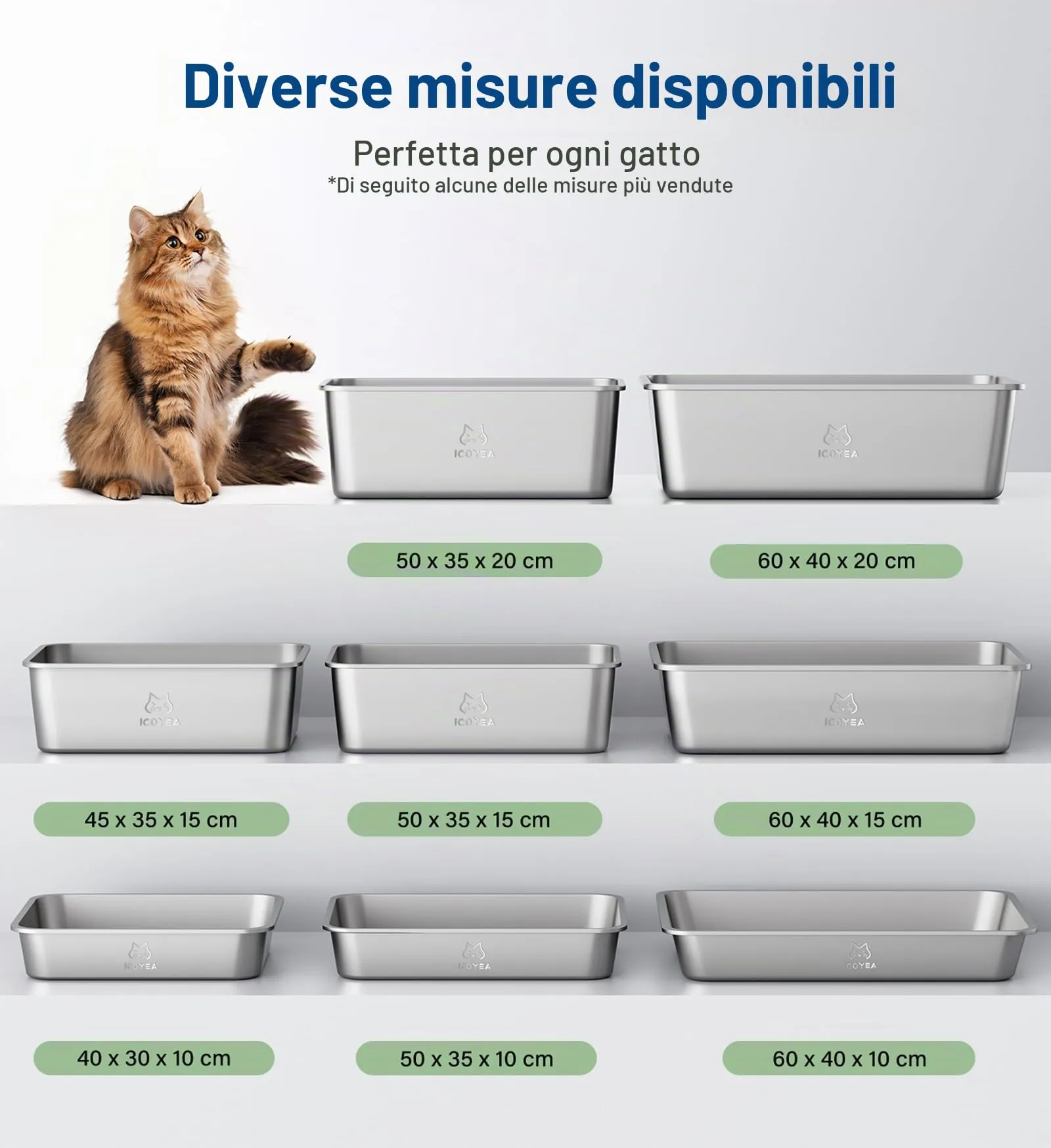 ICOYEA Lettiera in Acciaio Inox per Gatti e Piccoli Animali, 45x35x10 cm - immagine 4
