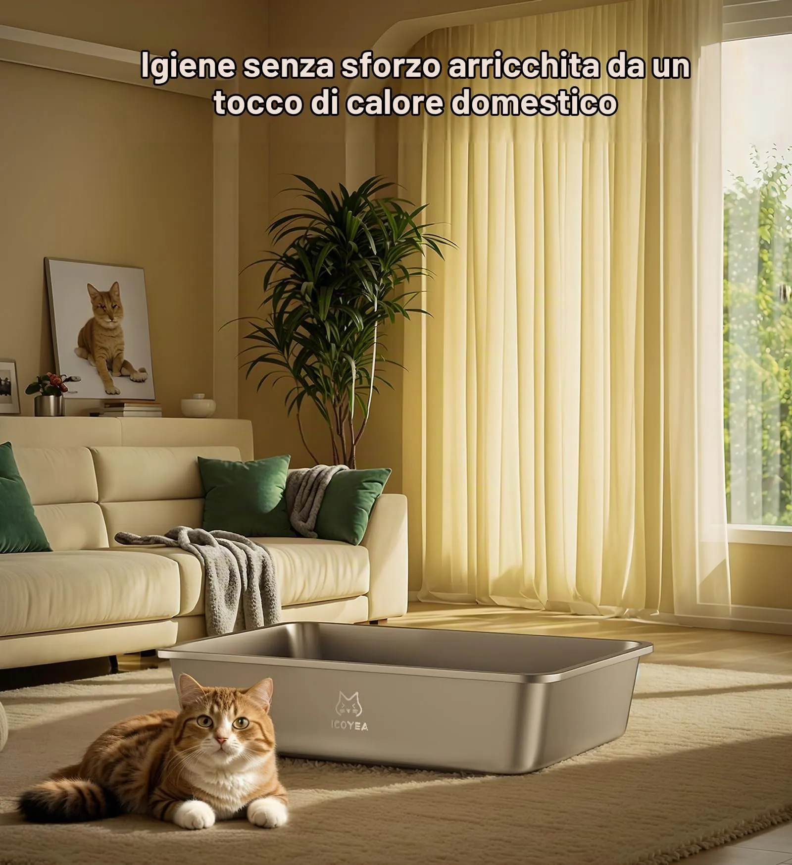 ICOYEA Lettiera in Acciaio Inox per Gatti e Piccoli Animali, 45x35x10 cm - immagine 5