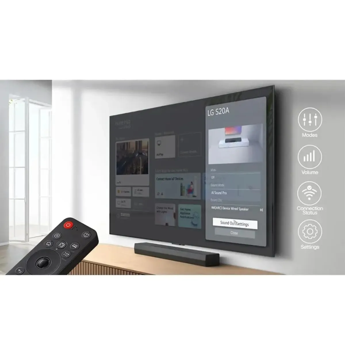 LG S20A Soundbar 50W Bluetooth, 2 Canali, Dolby Digital, DTS, AI Sound Pro, HDMI ARC, USB - immagine 7