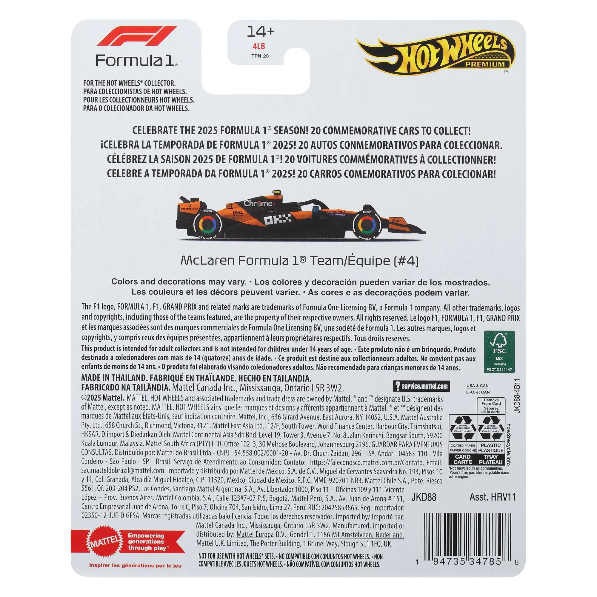 Hot Wheels Premium McLaren Team MasterCard Formula 1 Race Car - immagine 7