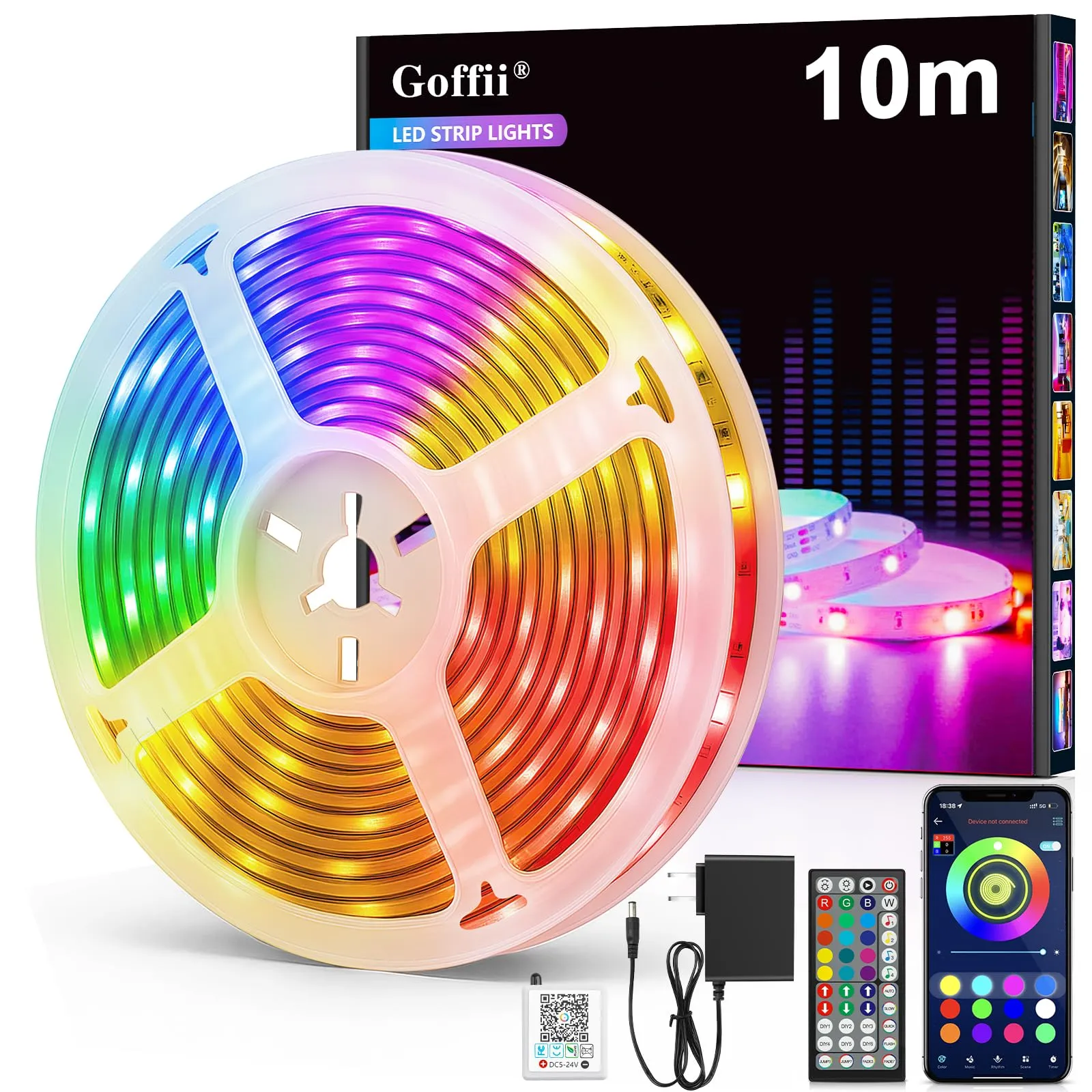Goffii Striscia LED RGB 10M con Telecomando e App - immagine 1