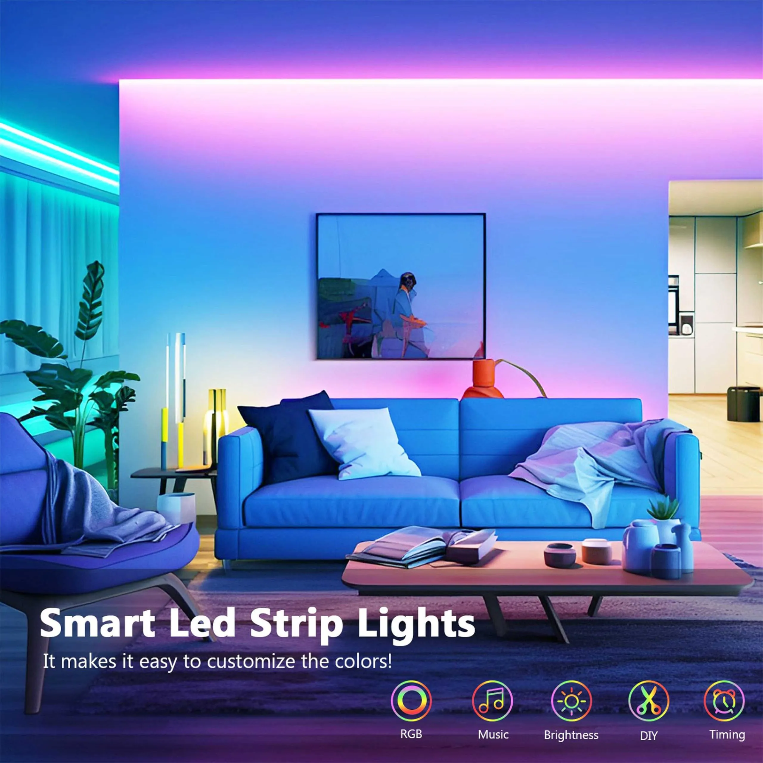 Goffii Striscia LED RGB 5M con Bluetooth App e Telecomando - immagine 3