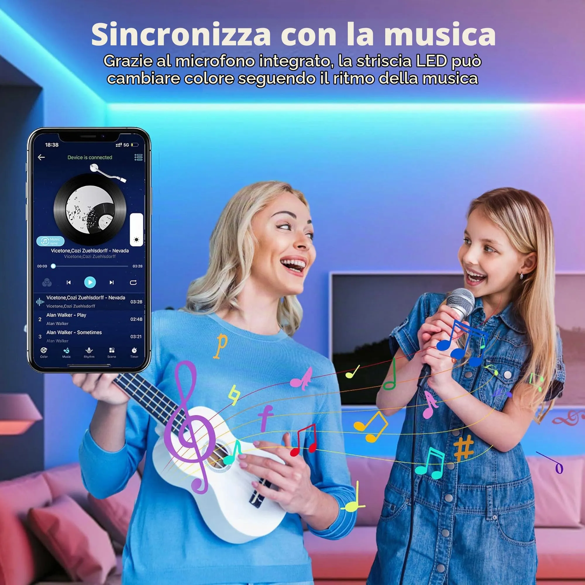 Goffii Striscia LED RGB 5M con Bluetooth App e Telecomando - immagine 4