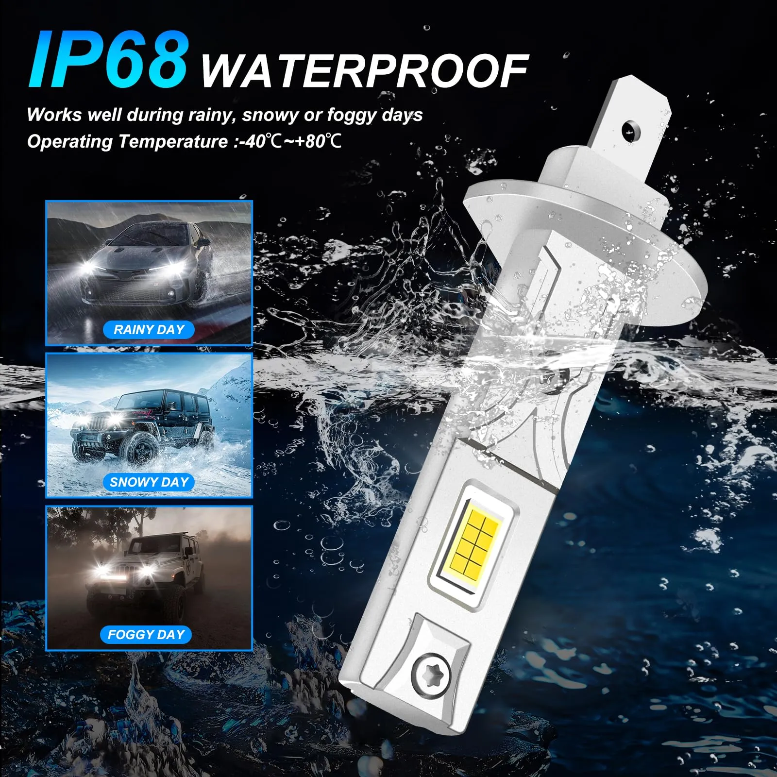 Sycreek H1 LED Lampadine, 30000LM 6500K Bianco Freddo 12V per Auto e Moto, Mini Plug-n-Play - immagine 7
