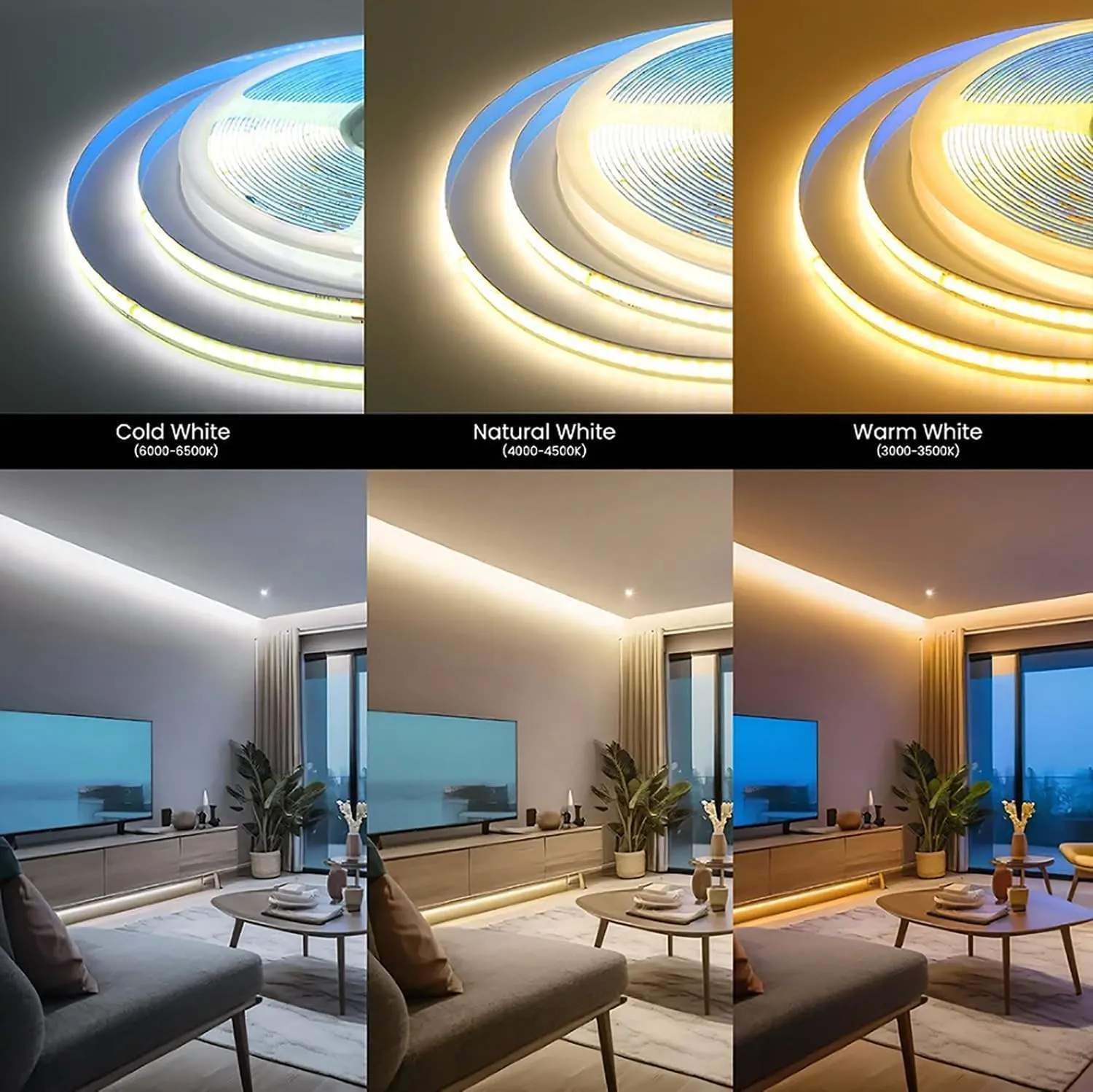TOPXCDZ Striscia LED COB 220V Smart IC 296 LED/m RA90 4000K Bianco Naturale 10m - immagine 5