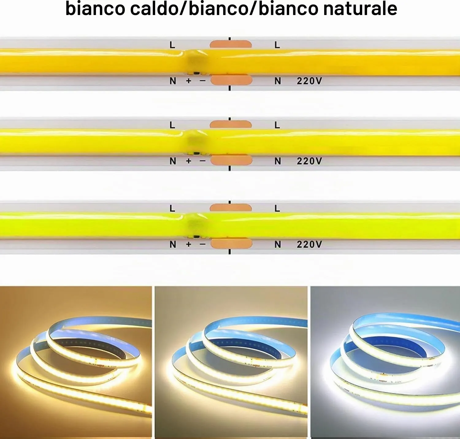 TOPXCDZ Striscia LED COB 220V Smart IC, 296 LED/m, RA90, Bianco Naturale 4000K, 3m - immagine 2
