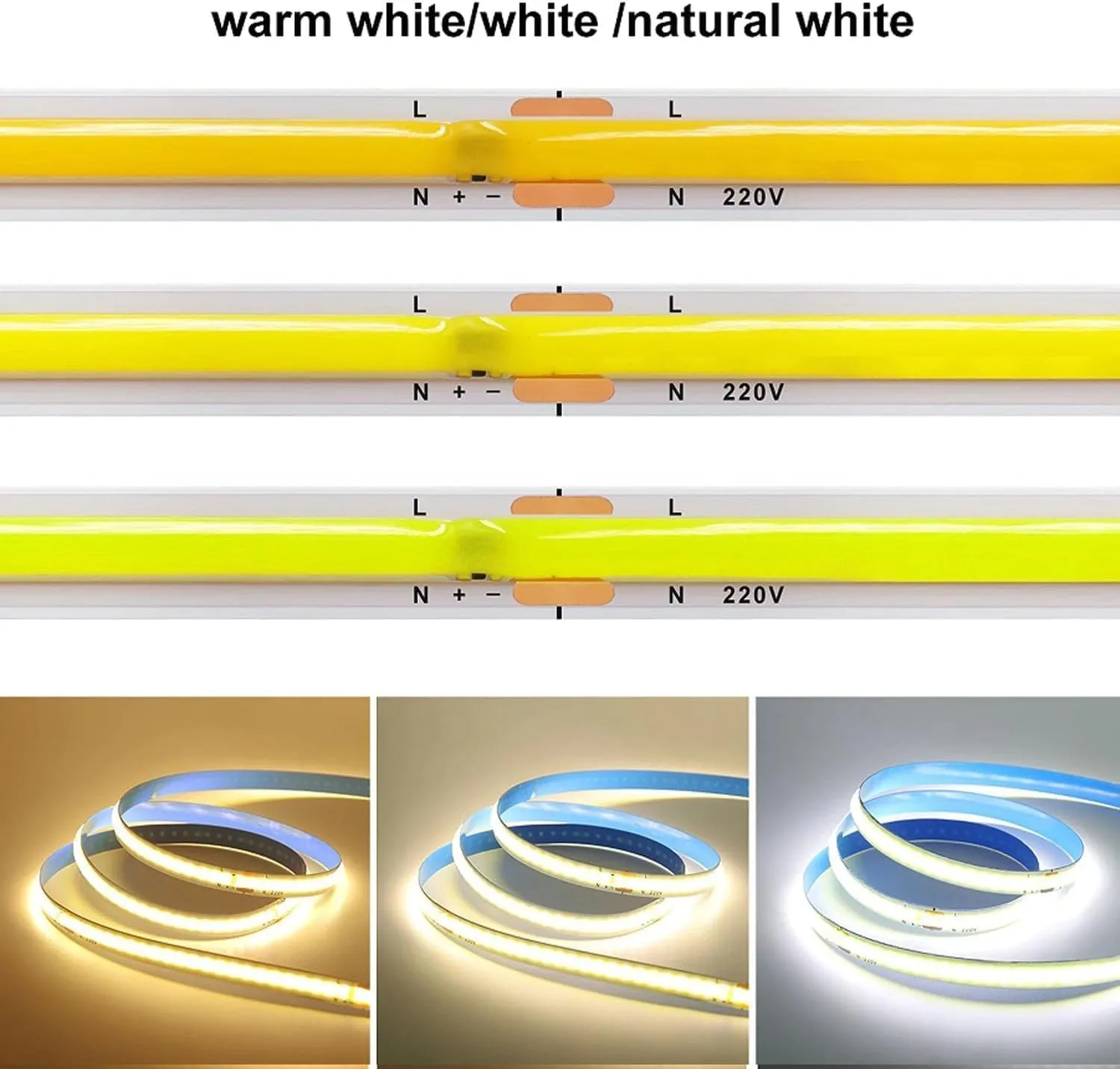 TOPXCDZ Striscia LED COB 220V, Smart IC, 296 LED/m, RA90, Bianco (6000K), 2m - immagine 2