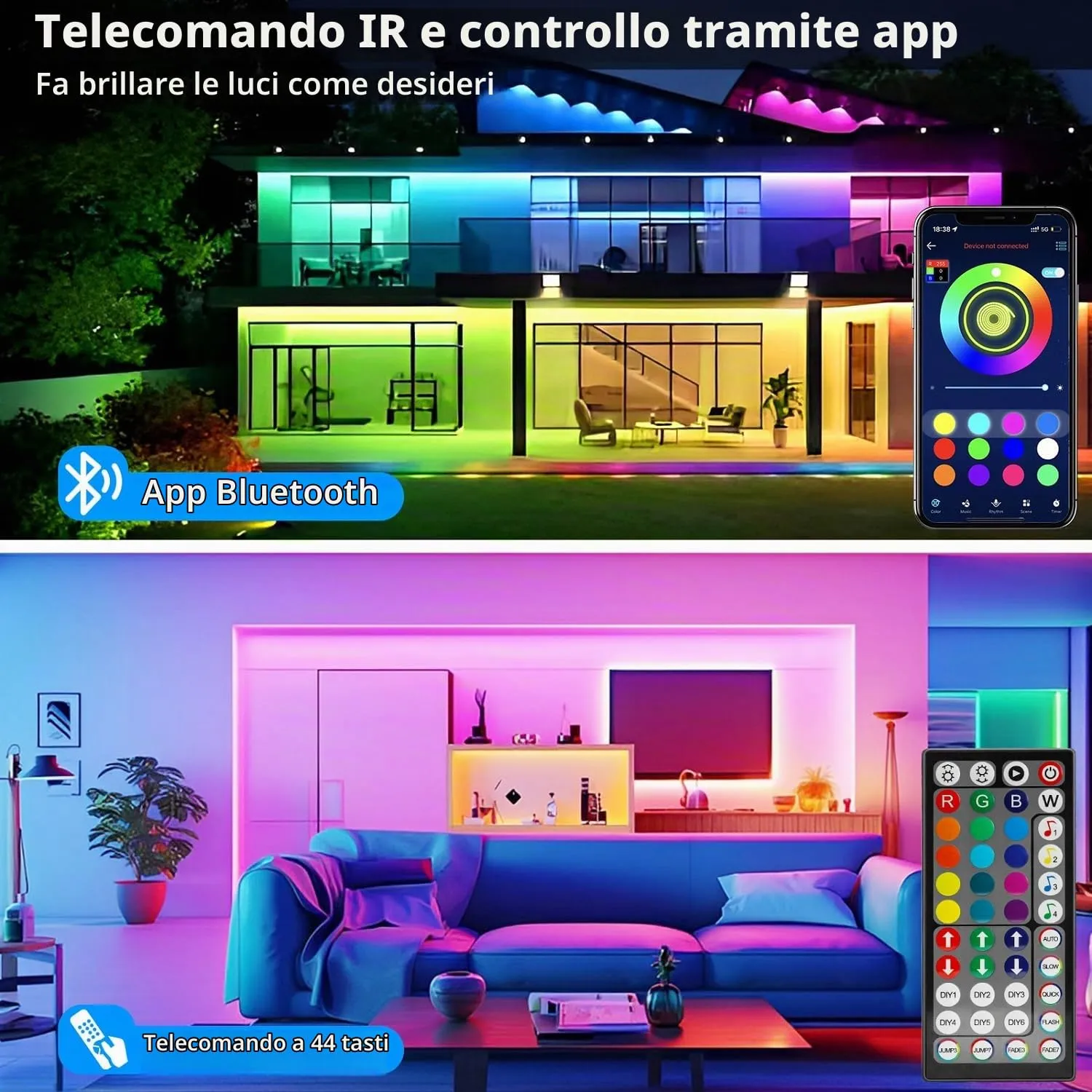 Goffii Striscia di Luci LED RGB Bluetooth, 30m - immagine 2