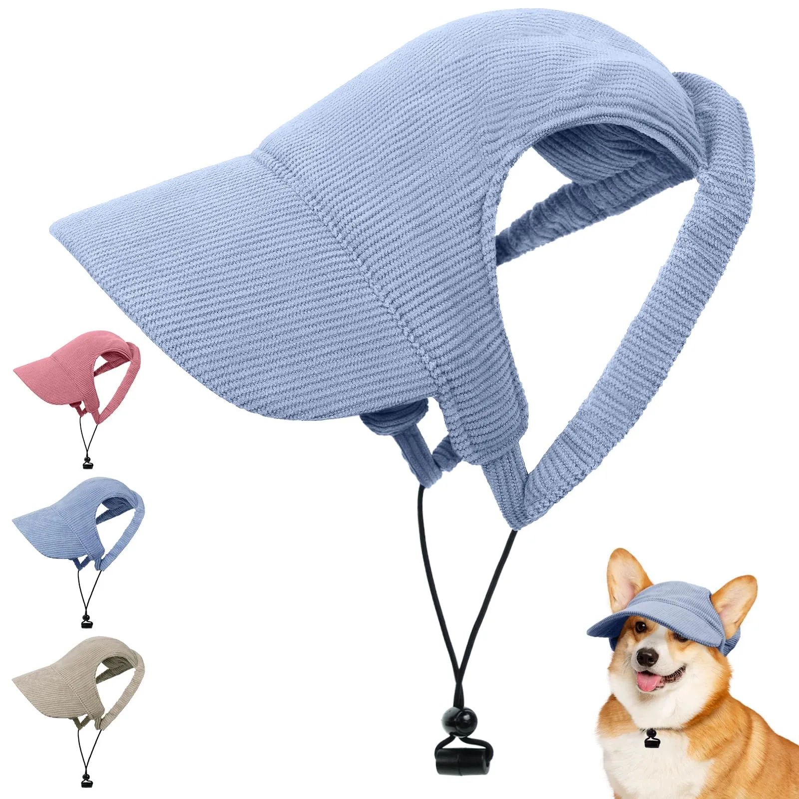 OFFCUP Berretto da Baseball per Cani Regolabile con Fori per Orecchie e Protezione Solare, Blu, Taglia L - immagine 1