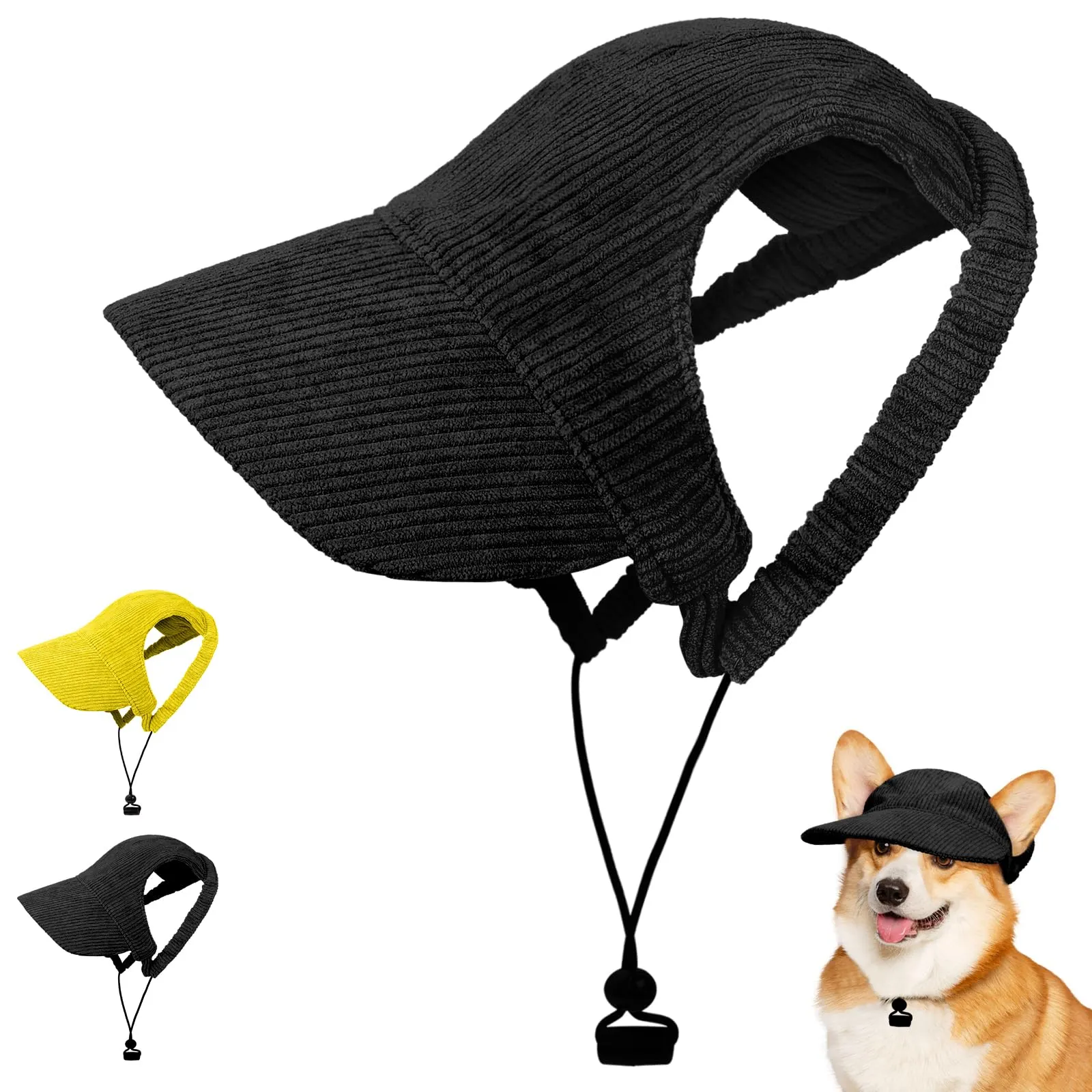 OFFCUP Berretto da Baseball per Cani Regolabile con Fori per Orecchie, Protezione Solare, Taglia M, Nero - immagine 1
