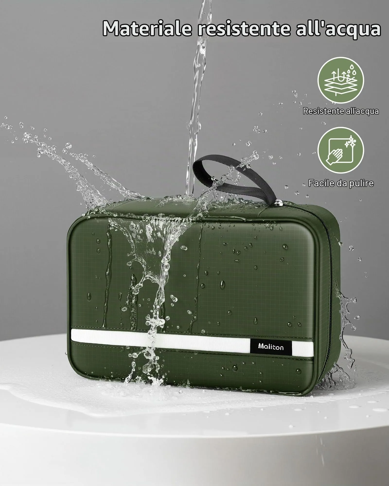 Maliton Trousse da Viaggio Impermeabile con Gancio, 6.8L, Qlive-Green - immagine 4