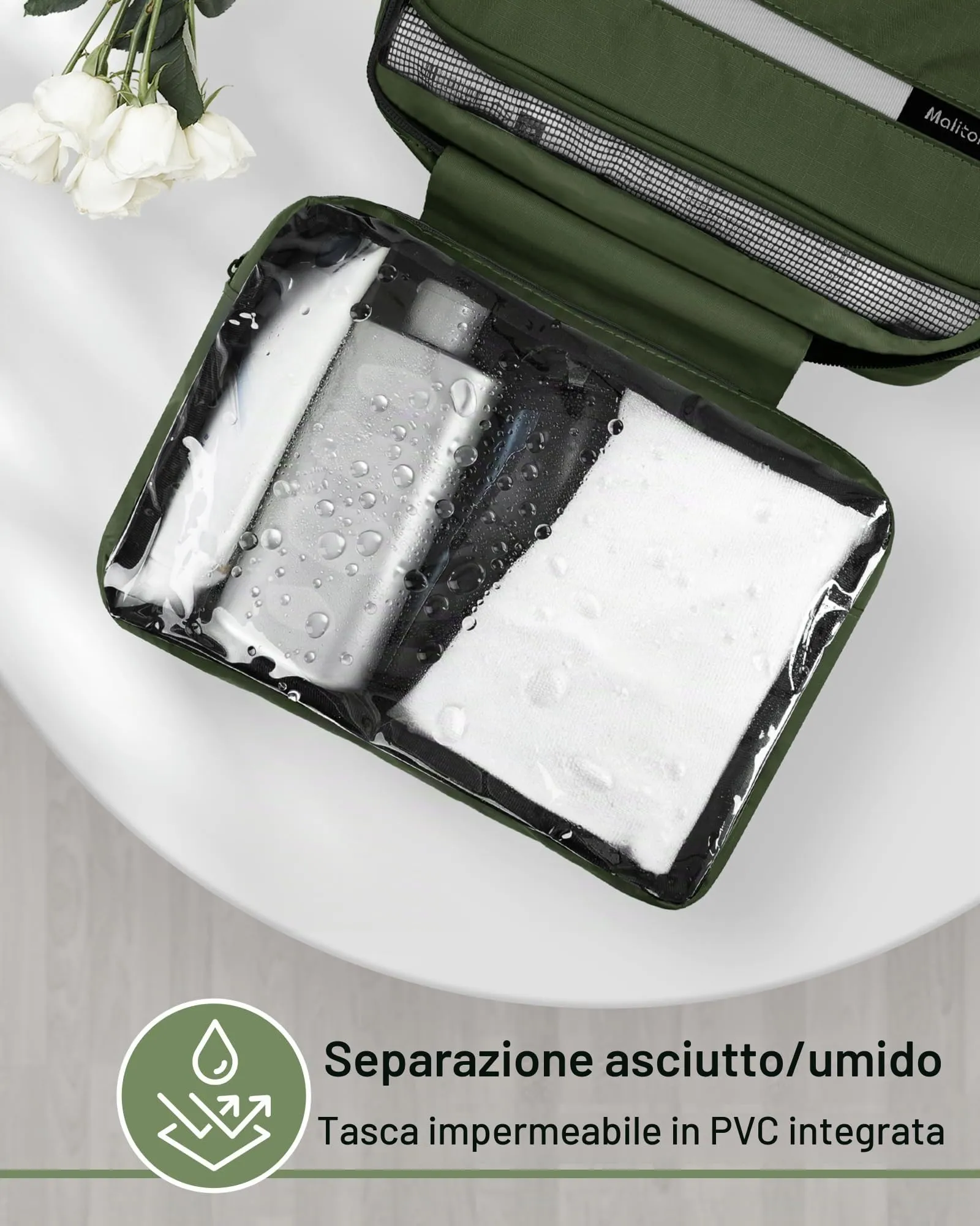 Maliton Trousse da Viaggio Impermeabile con Gancio, 6.8L, Qlive-Green - immagine 5