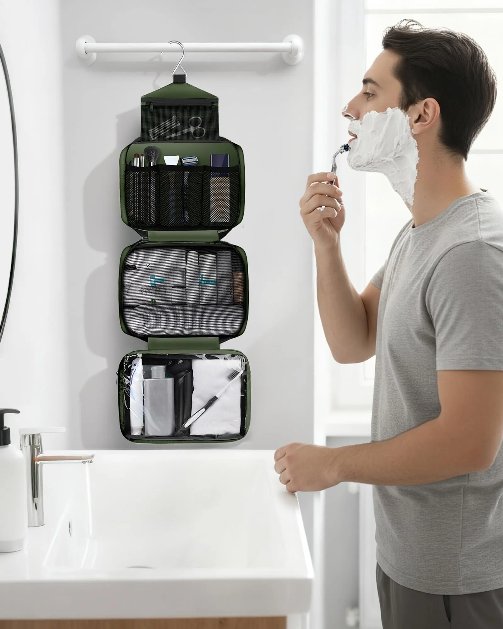 Maliton Trousse da Viaggio Impermeabile con Gancio, 6.8L, Qlive-Green - immagine 7