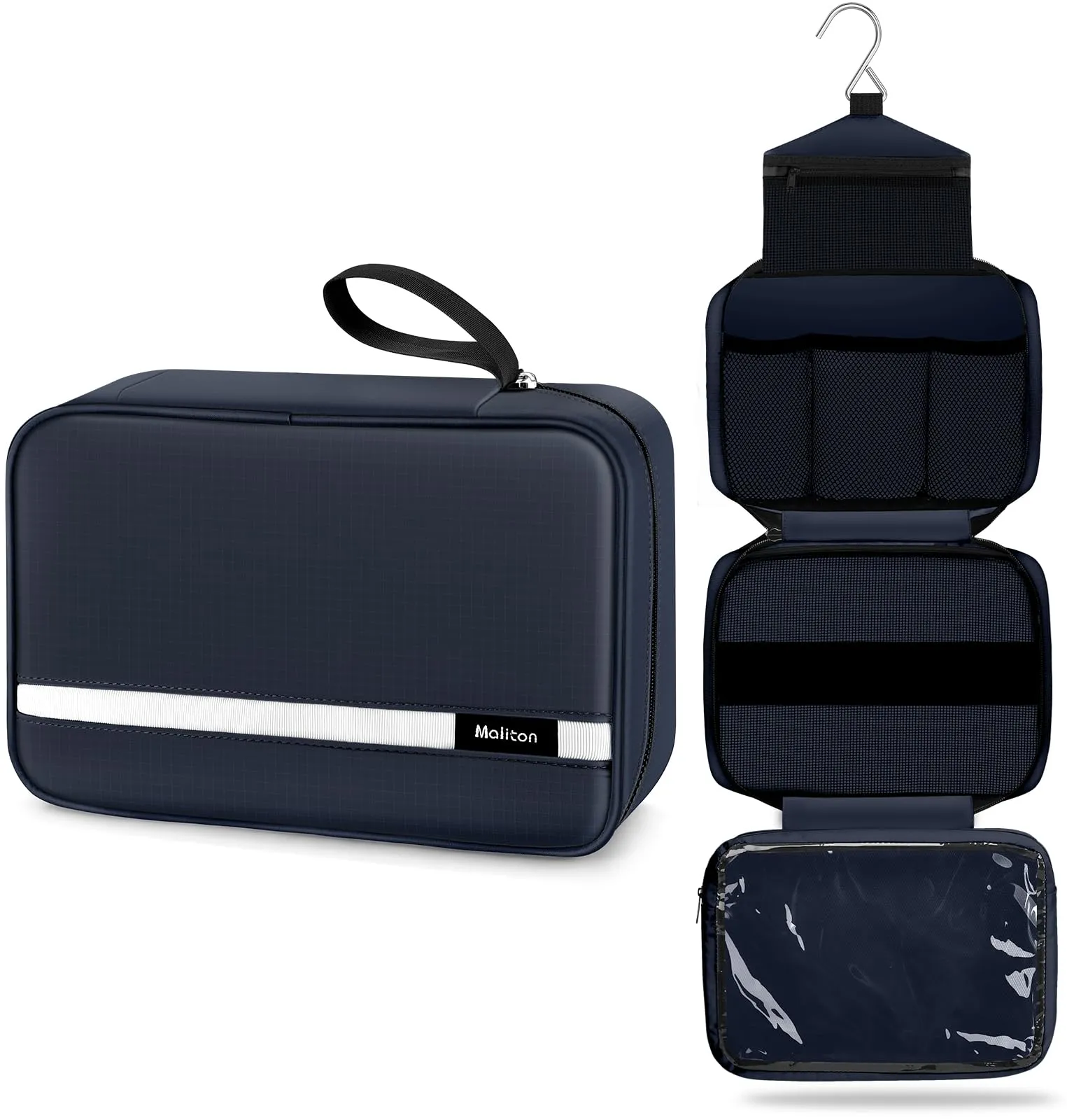 Maliton Beauty Case da Viaggio per Uomo e Donna, Borsa da Toilette Impermeabile con 4 Scomparti e Gancio da Appendere, Blu Navy - immagine 1