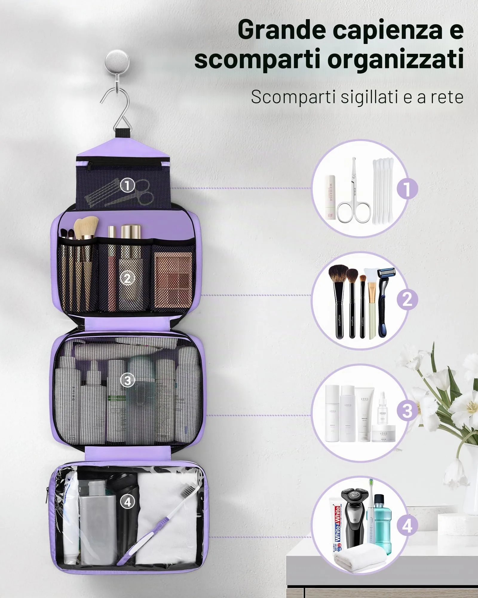 Maliton Borsa da toilette sospesa, Viola, 29 x 12 x 19 cm - immagine 2