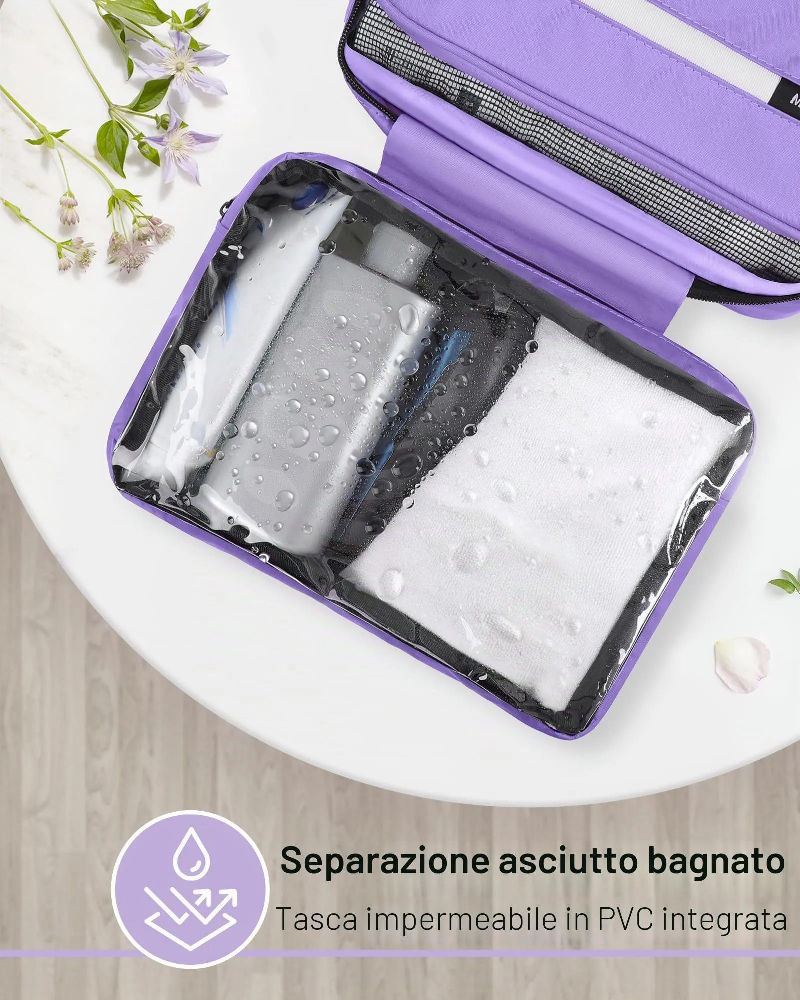 Maliton Borsa da toilette sospesa, Viola, 29 x 12 x 19 cm - immagine 5