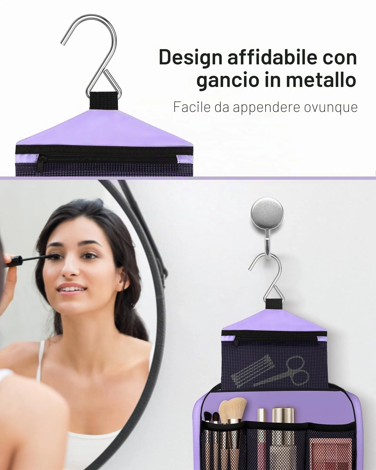 Maliton Borsa da toilette sospesa, Viola, 29 x 12 x 19 cm - immagine 6