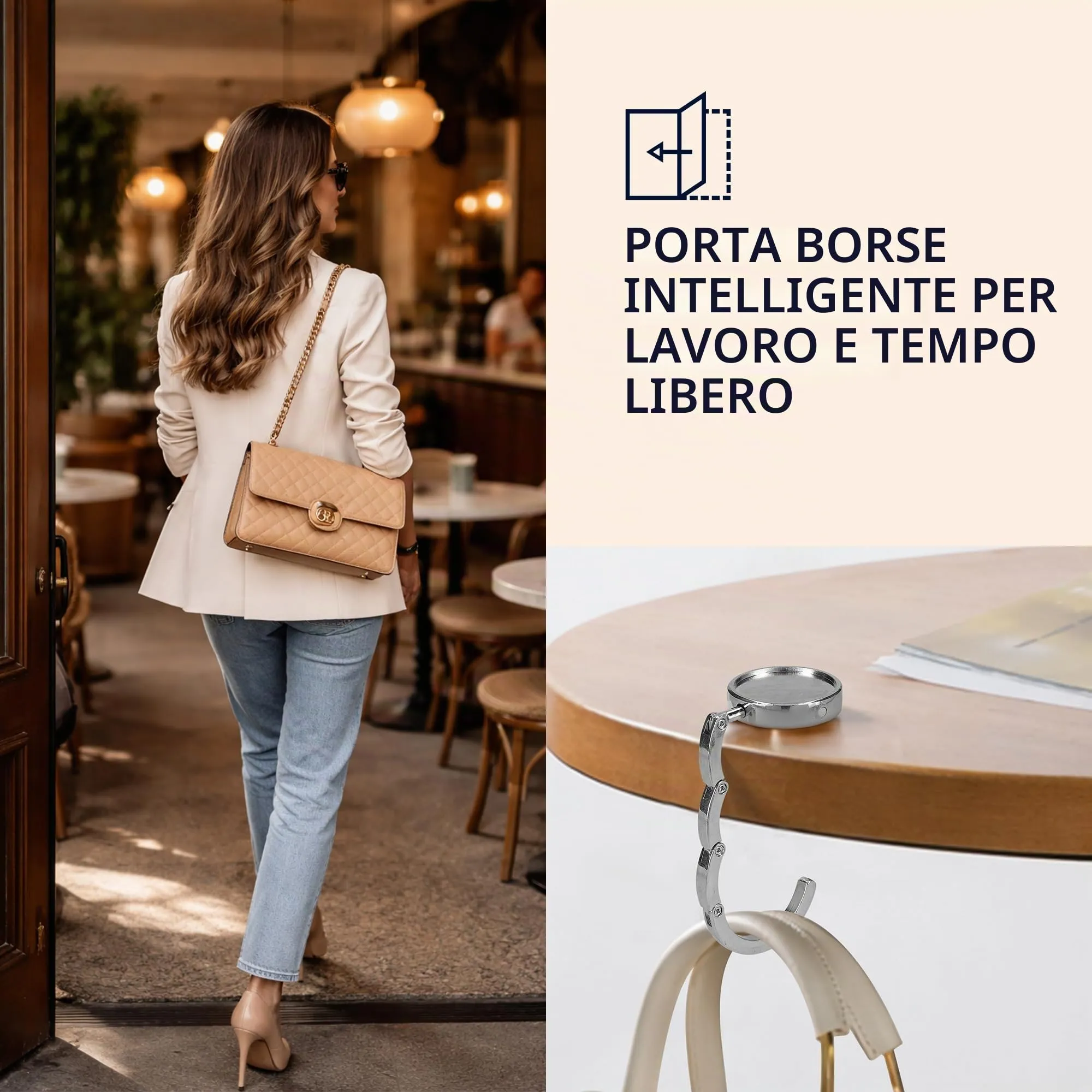 kwmobile Set 2x Gancio Borsa da Tavolo Pieghevole Antiscivolo, Argento - immagine 2