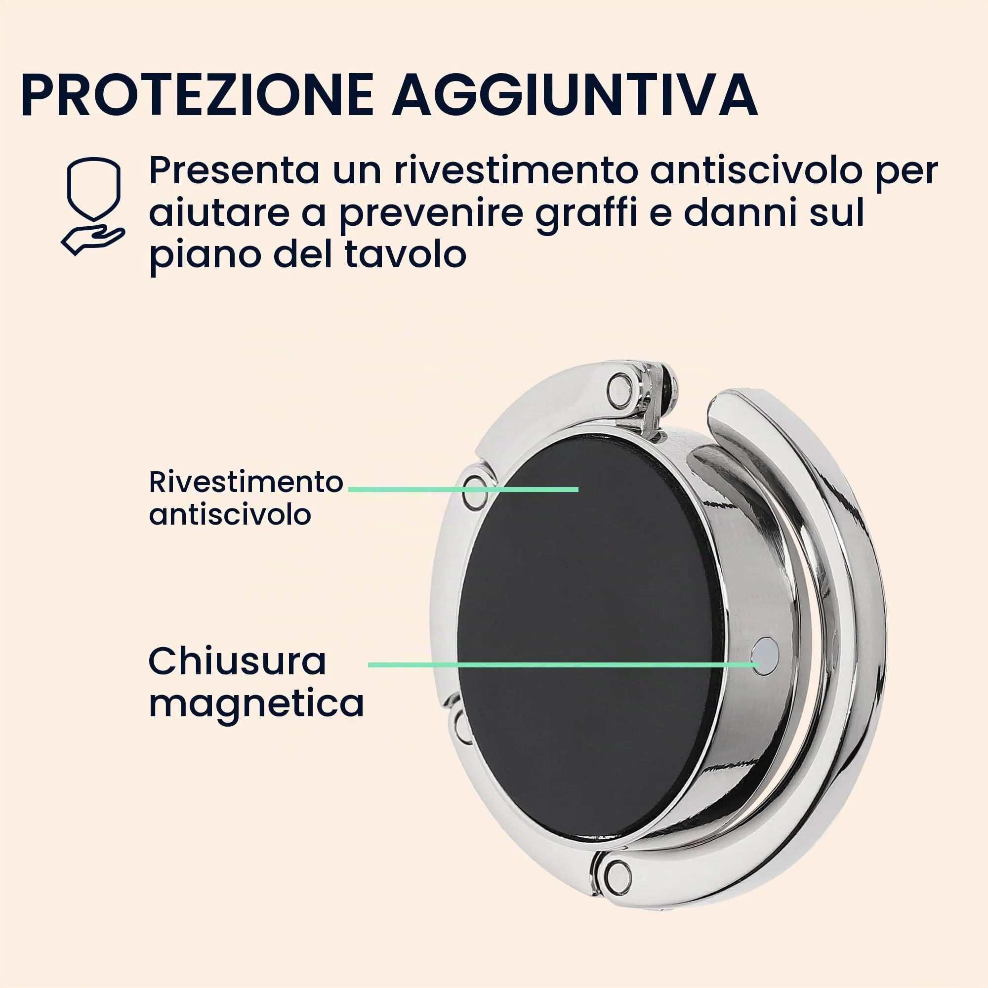 kwmobile Set 2x Gancio Borsa da Tavolo Pieghevole Antiscivolo, Argento - immagine 5