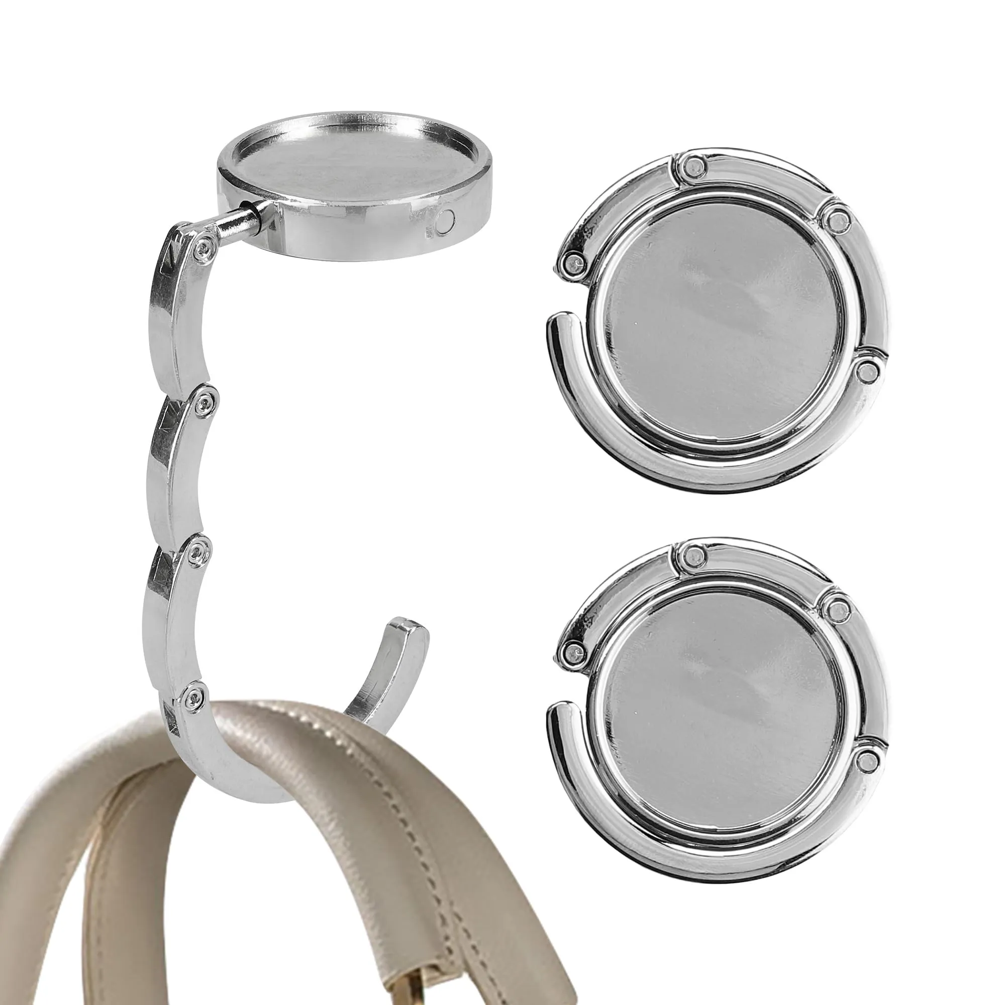 kwmobile Set 2x Gancio Borsa da Tavolo Pieghevole Antiscivolo, Argento - immagine 8