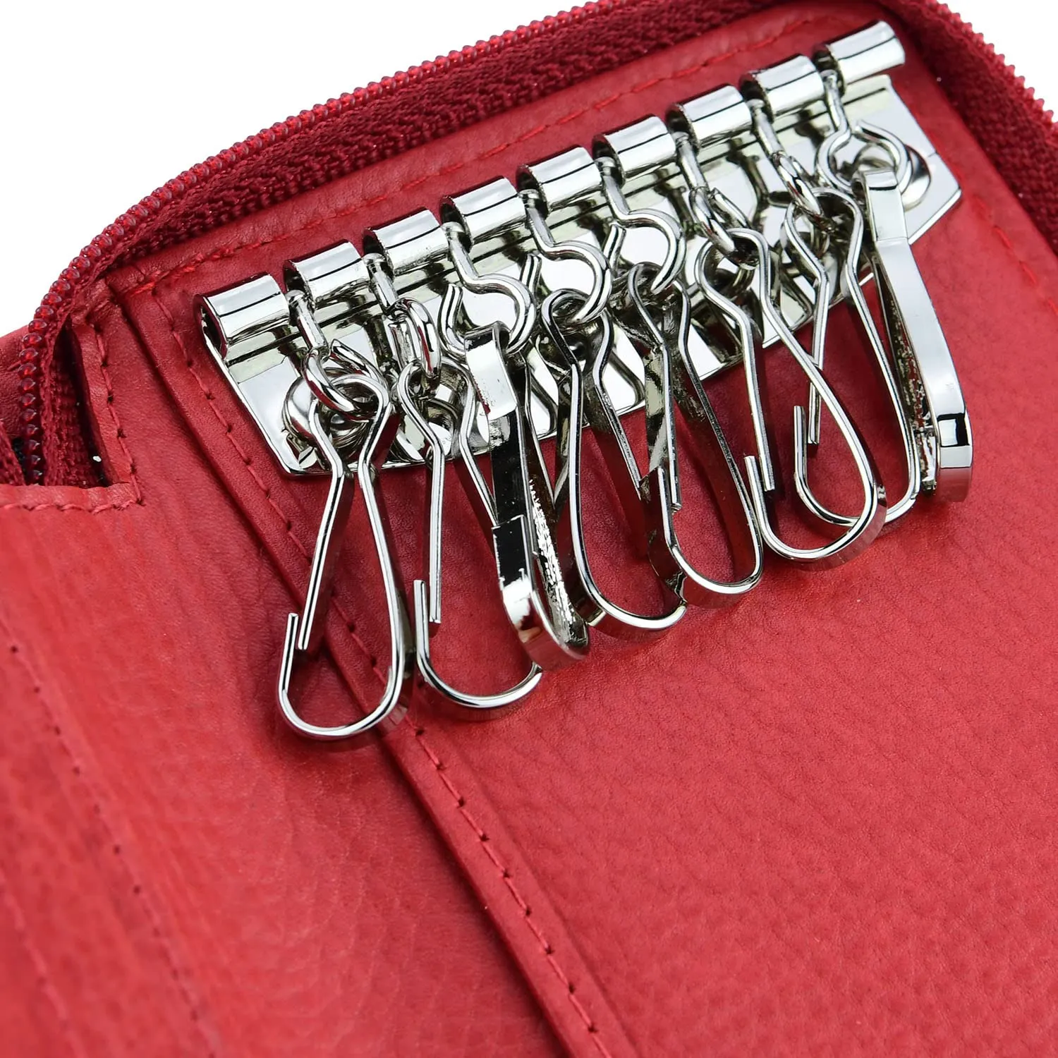 CM Conte Massimo Portachiavi in Vera Pelle con Cerniera, Ganci e Tasche - Rosso Piccolo - immagine 2