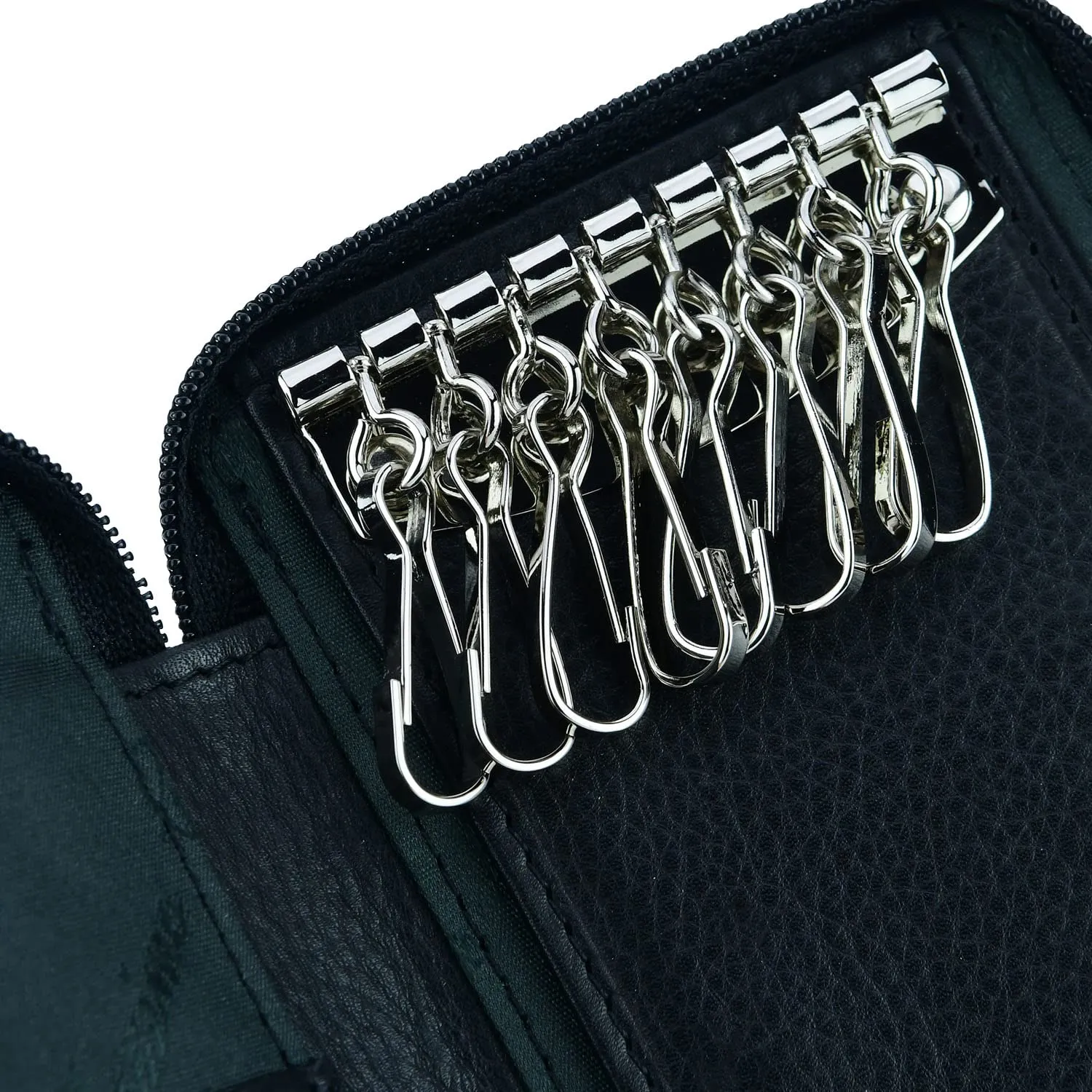 Conte Massimo Portachiavi in Vera Pelle con Cerniera, Ganci e Tasche, Nero Grande - immagine 2