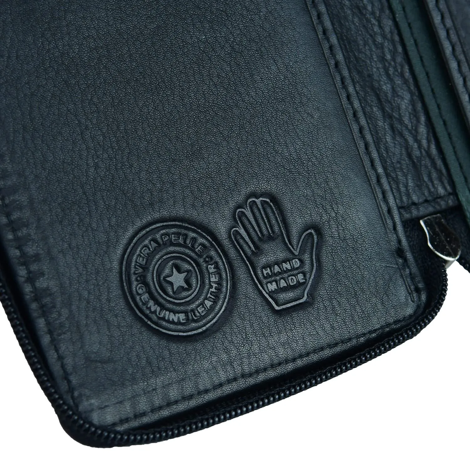 Conte Massimo Portachiavi in Vera Pelle con Cerniera, Ganci e Tasche, Nero Grande - immagine 6