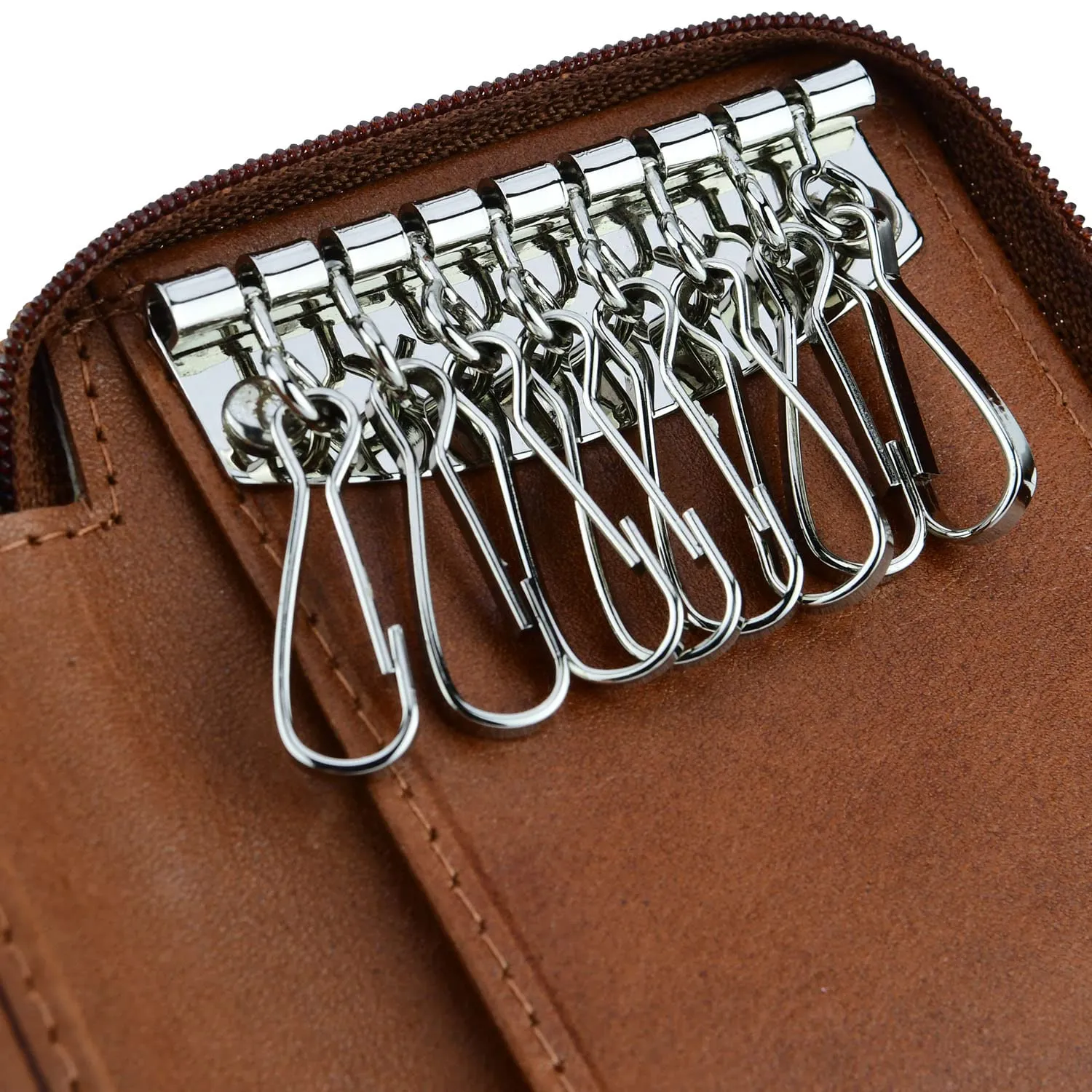 Conte Massimo Portachiavi in Vera Pelle con Cerniera, Ganci e Tasche (Marrone Piccolo) - immagine 2