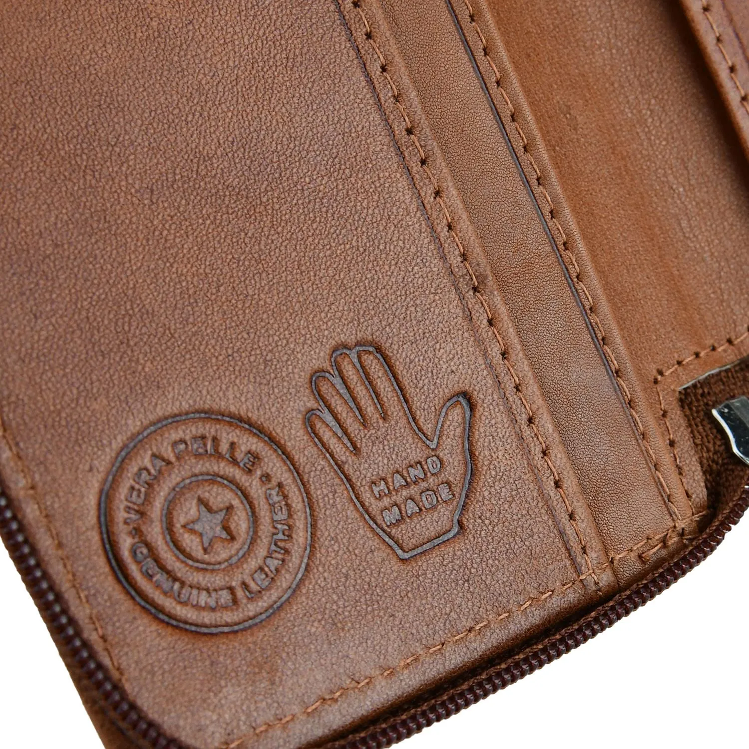 Conte Massimo Portachiavi in Vera Pelle con Cerniera, Ganci e Tasche (Marrone Piccolo) - immagine 6