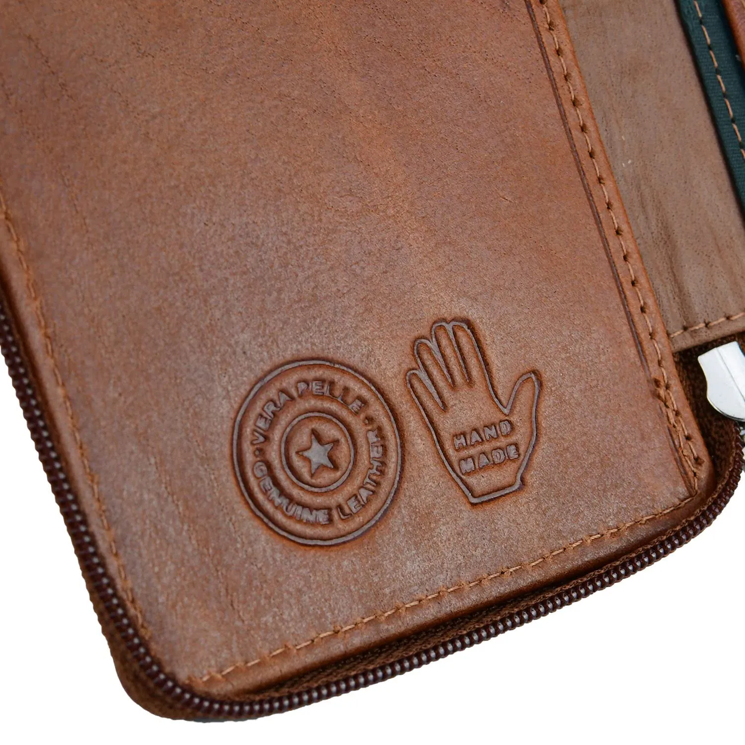 CM Conte Massimo Portachiavi in Vera Pelle con Cerniera, Ganci e Tasche - Marrone Grande - immagine 6