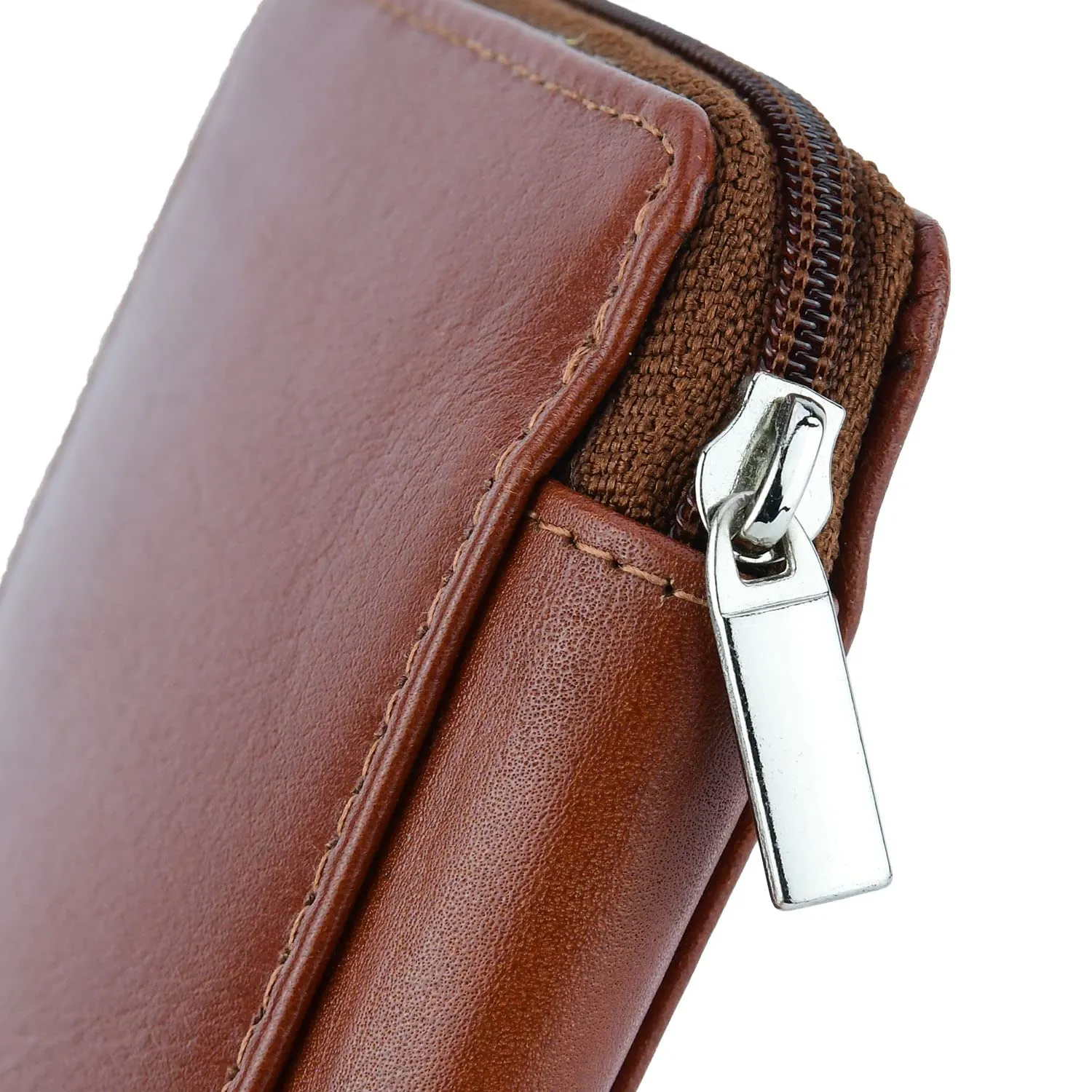 CM Conte Massimo Portachiavi in Vera Pelle con Cerniera, Ganci e Tasche - Marrone Grande - immagine 7