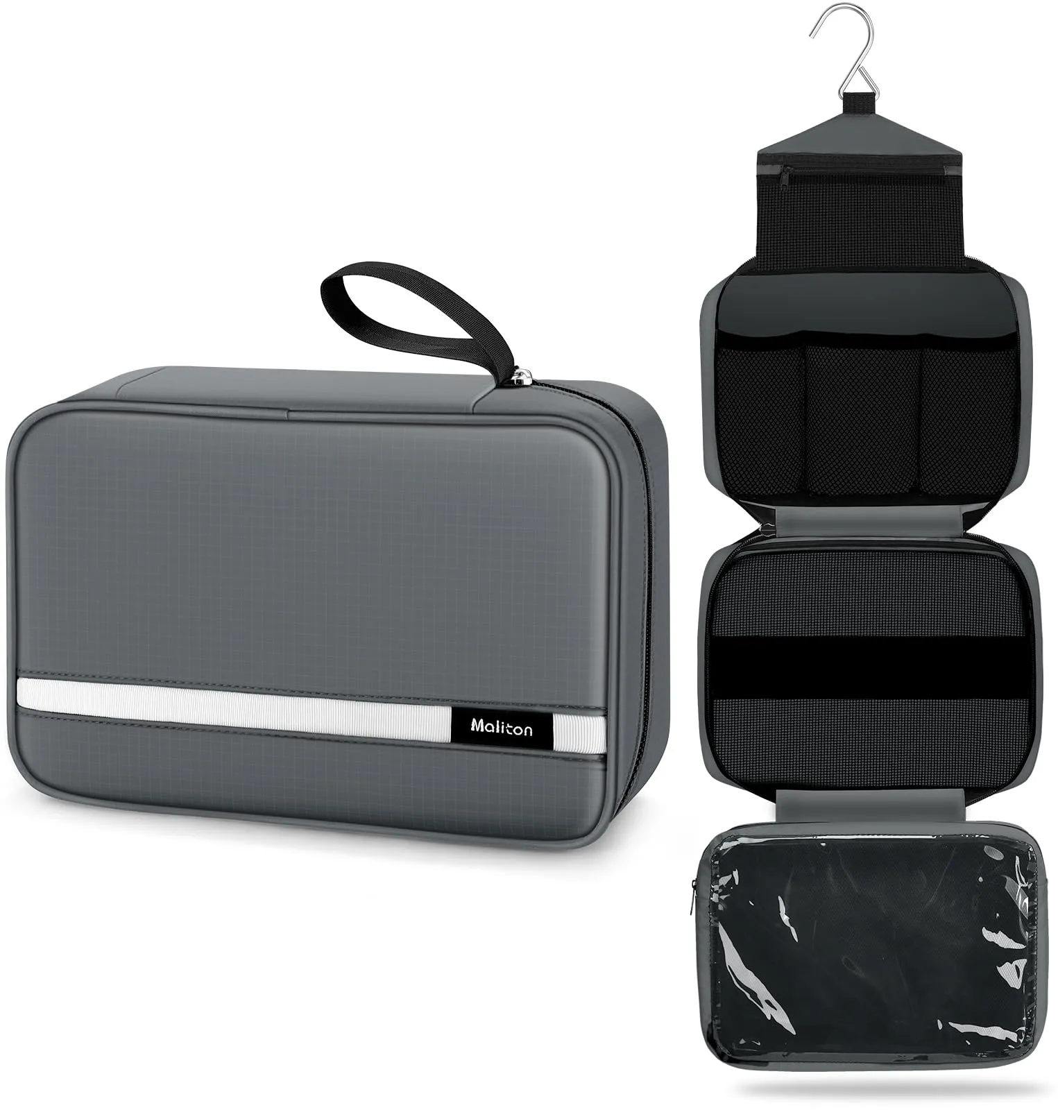 Maliton Beauty Case da Viaggio per Uomo e Donna, Borsa da Toilette Impermeabile da Appendere con 4 Scomparti, Grigio - immagine 1