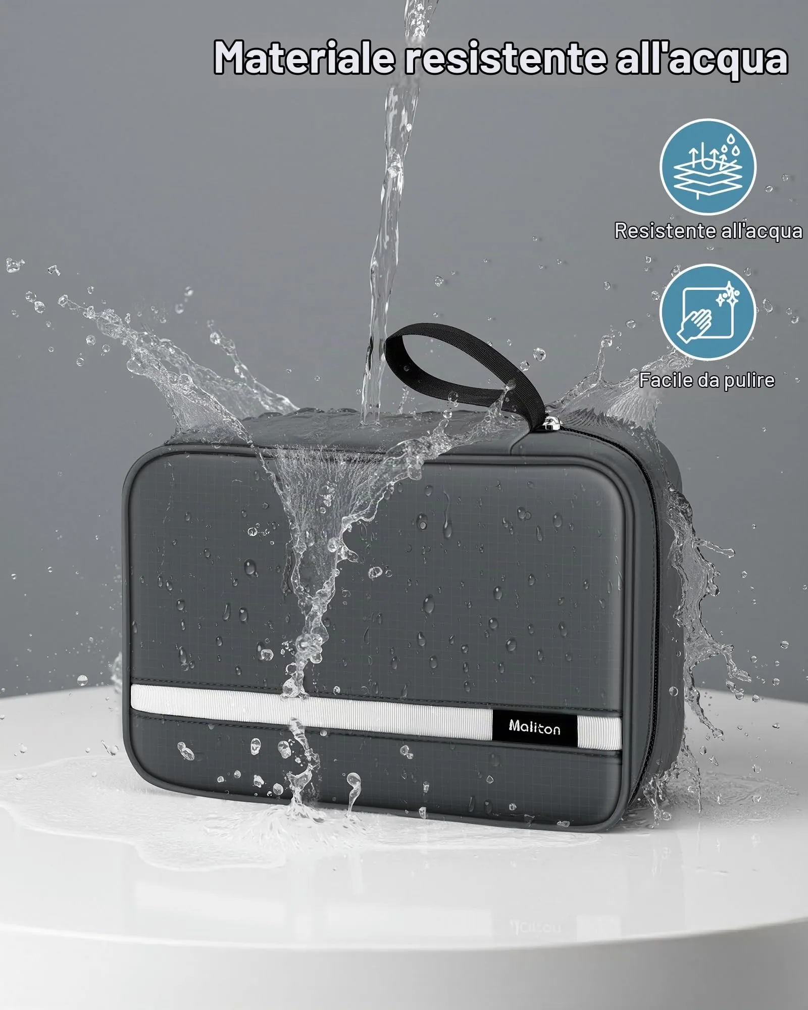 Maliton Beauty Case da Viaggio per Uomo e Donna, Borsa da Toilette Impermeabile da Appendere con 4 Scomparti, Grigio - immagine 4