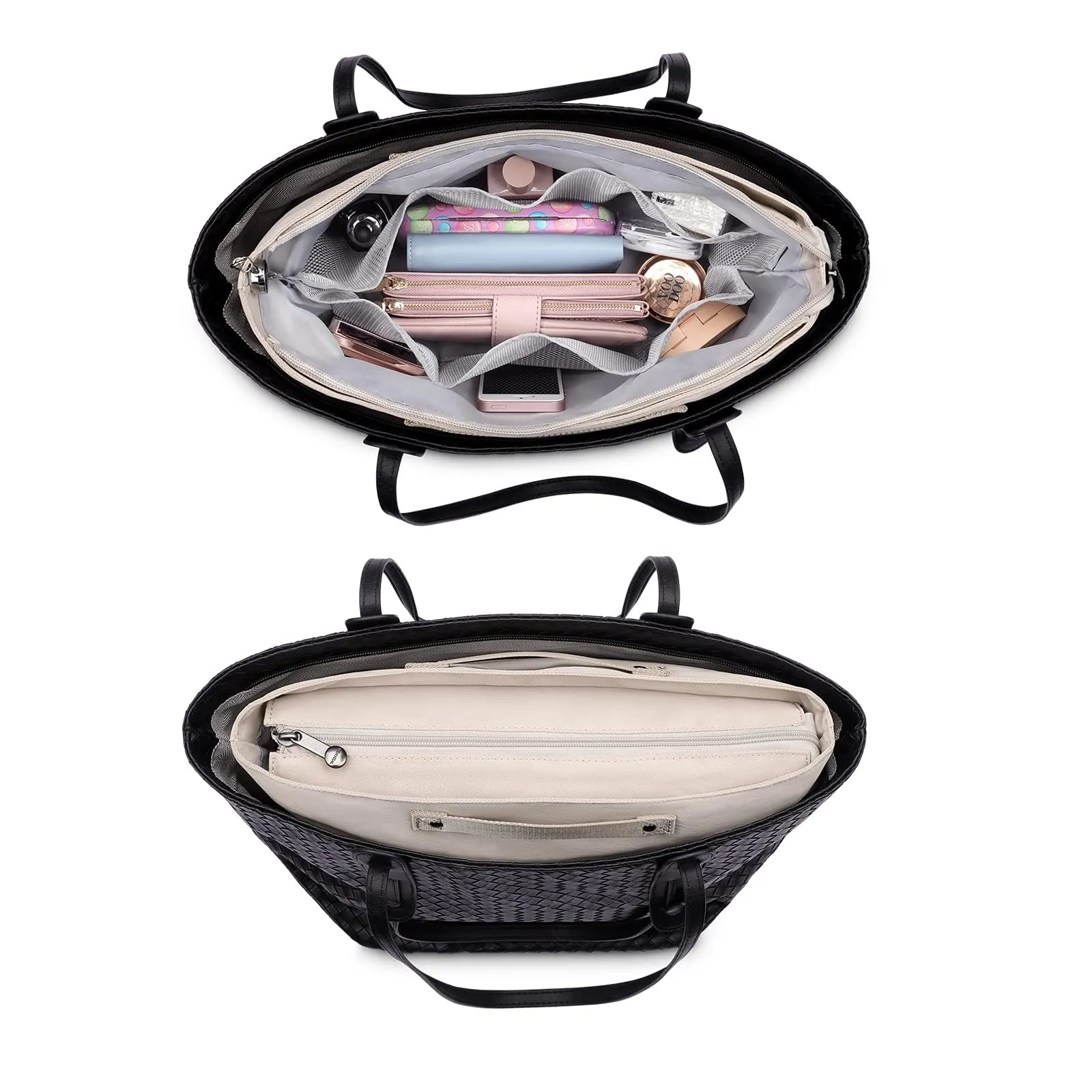 HyFanStr Organizer Interno per Borsa in Poliestere Impermeabile con Cerniera e Portachiavi, Beige (M) - immagine 5