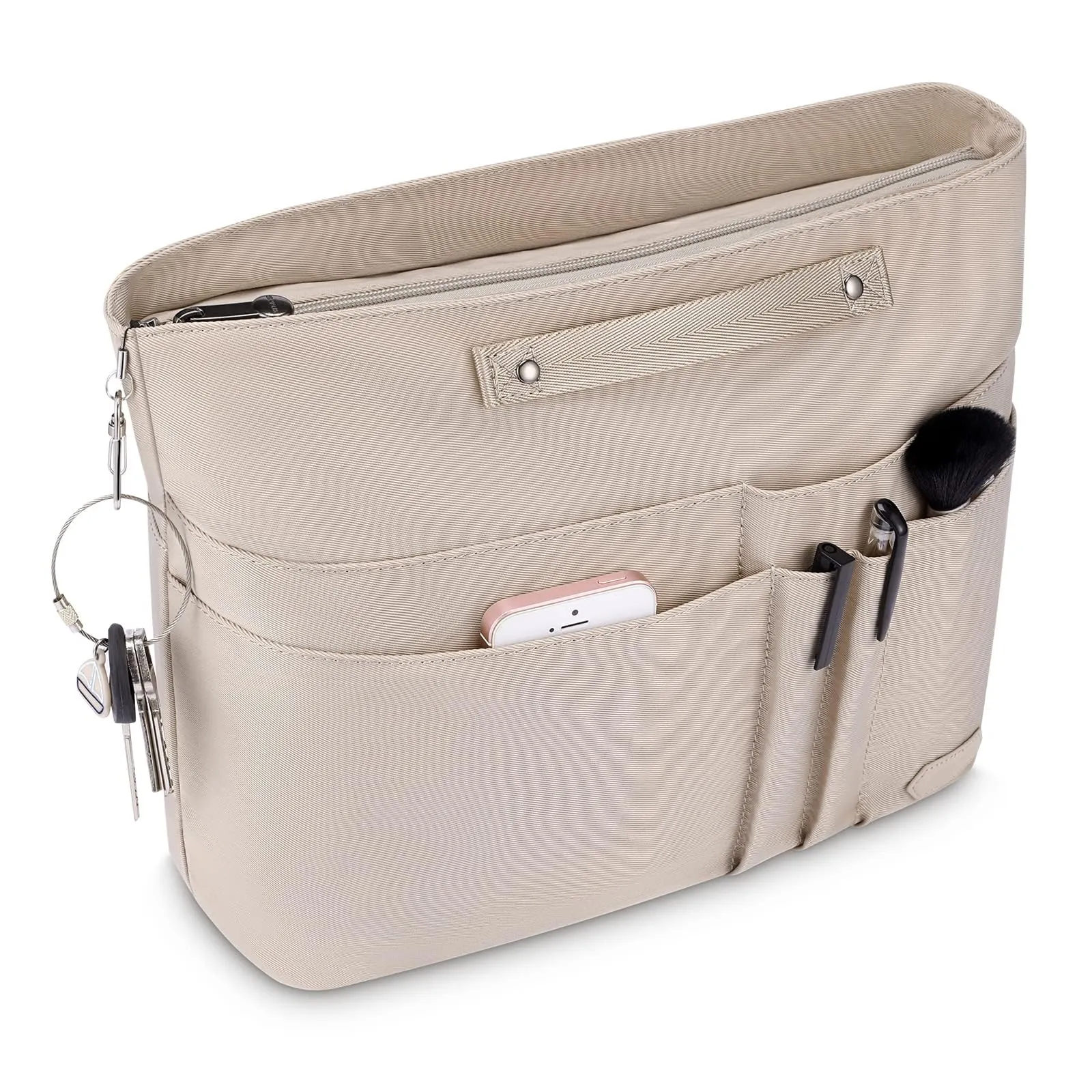 HyFanStr Organizer Interno per Borsa in Poliestere Impermeabile con Cerniera e Portachiavi, Beige (M) - immagine 7