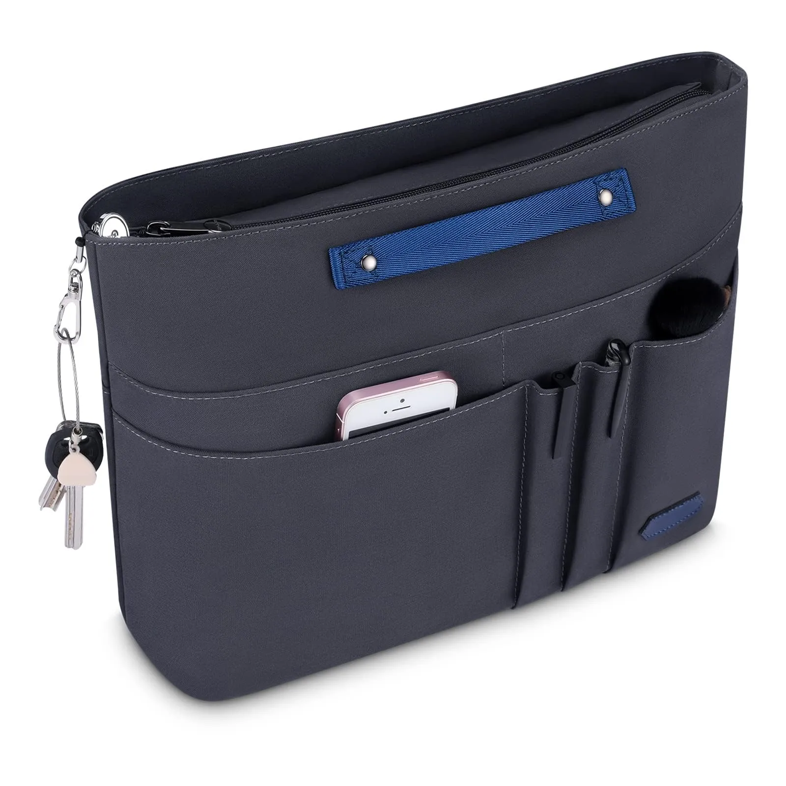 HyFanStr Organizer da Borsa in Poliestere Impermeabile con Chiusura Cerniera e Portachiavi, Grigio Scuro (L) - immagine 7