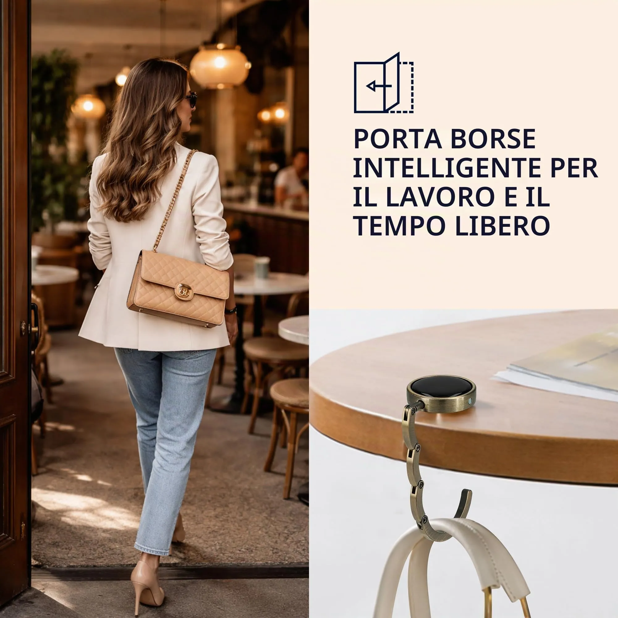 kwmobile Set 2x Gancio Borsa da Tavolo Pieghevole, Bronzo - immagine 2