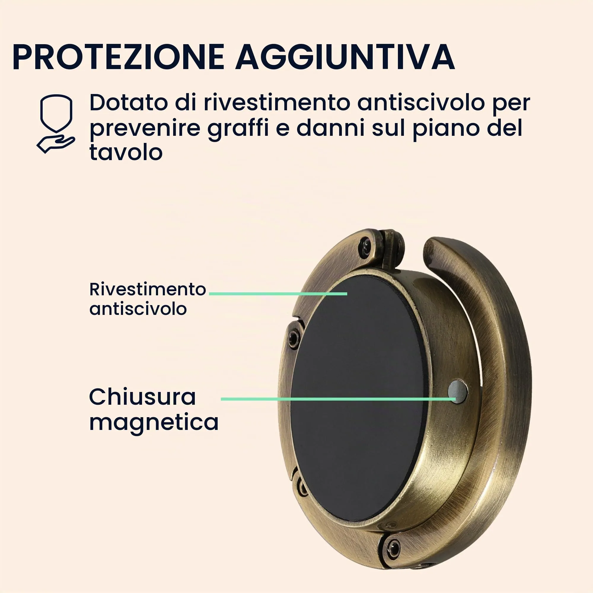 kwmobile Set 2x Gancio Borsa da Tavolo Pieghevole, Bronzo - immagine 5