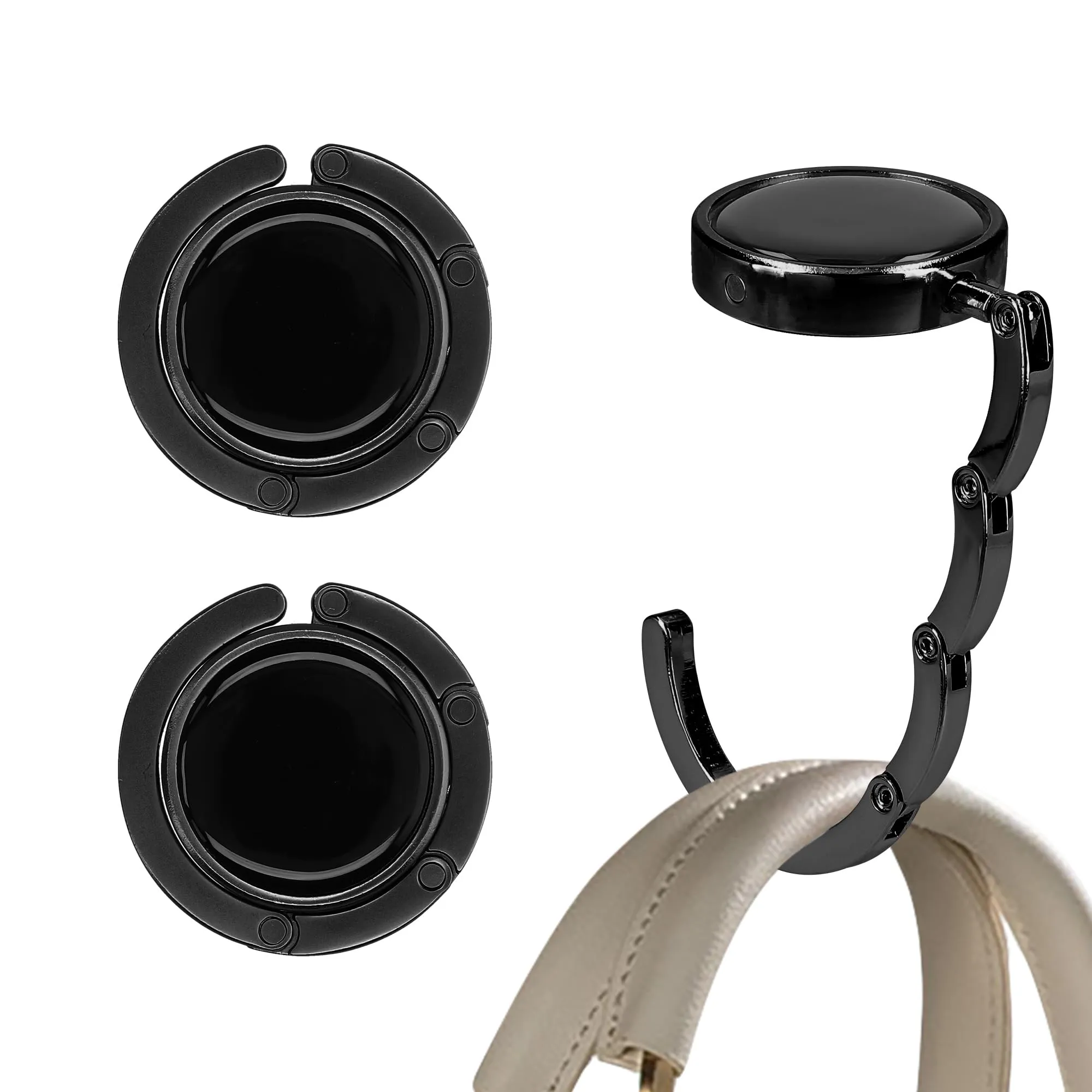 kwmobile Set 2x Gancio Borsa da Tavolo Pieghevole Antiscivolo Antigraffio, Nero - immagine 1