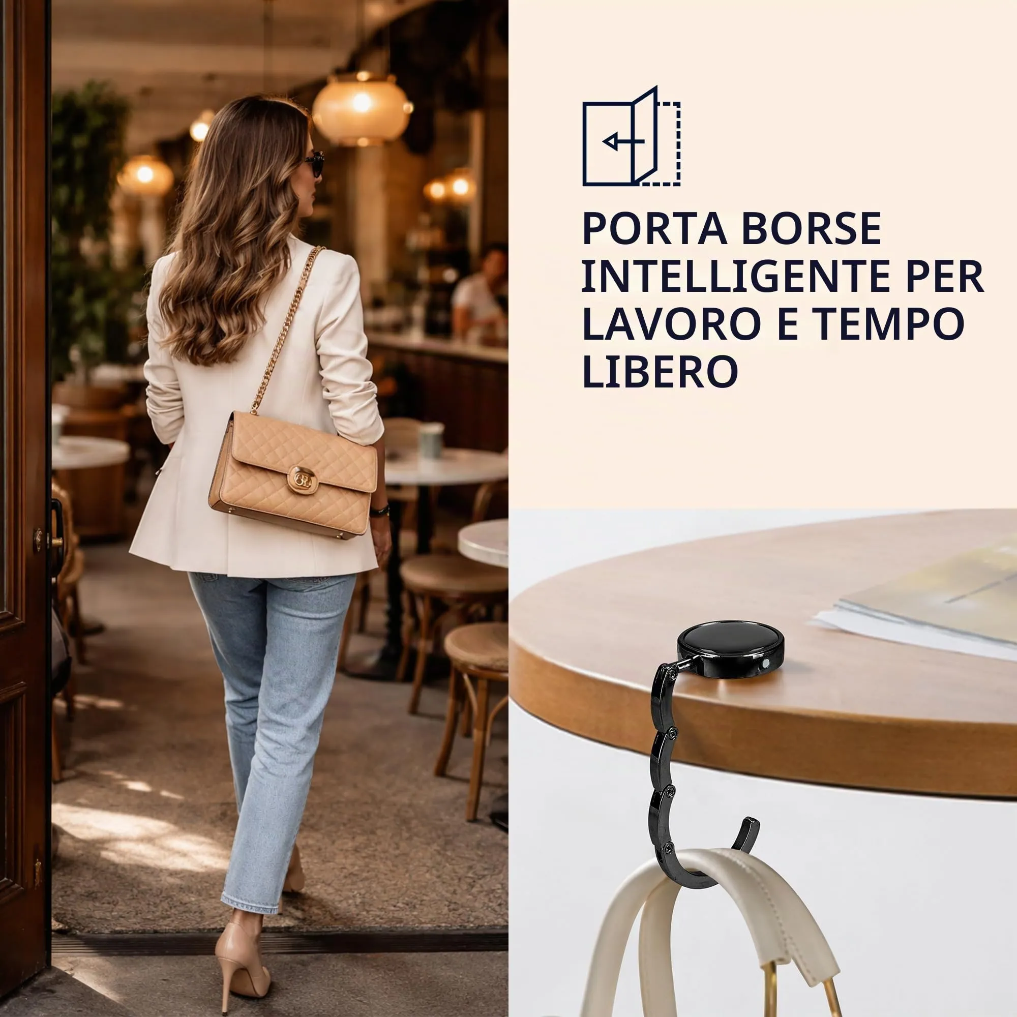 kwmobile Set 2x Gancio Borsa da Tavolo Pieghevole Antiscivolo Antigraffio, Nero - immagine 2
