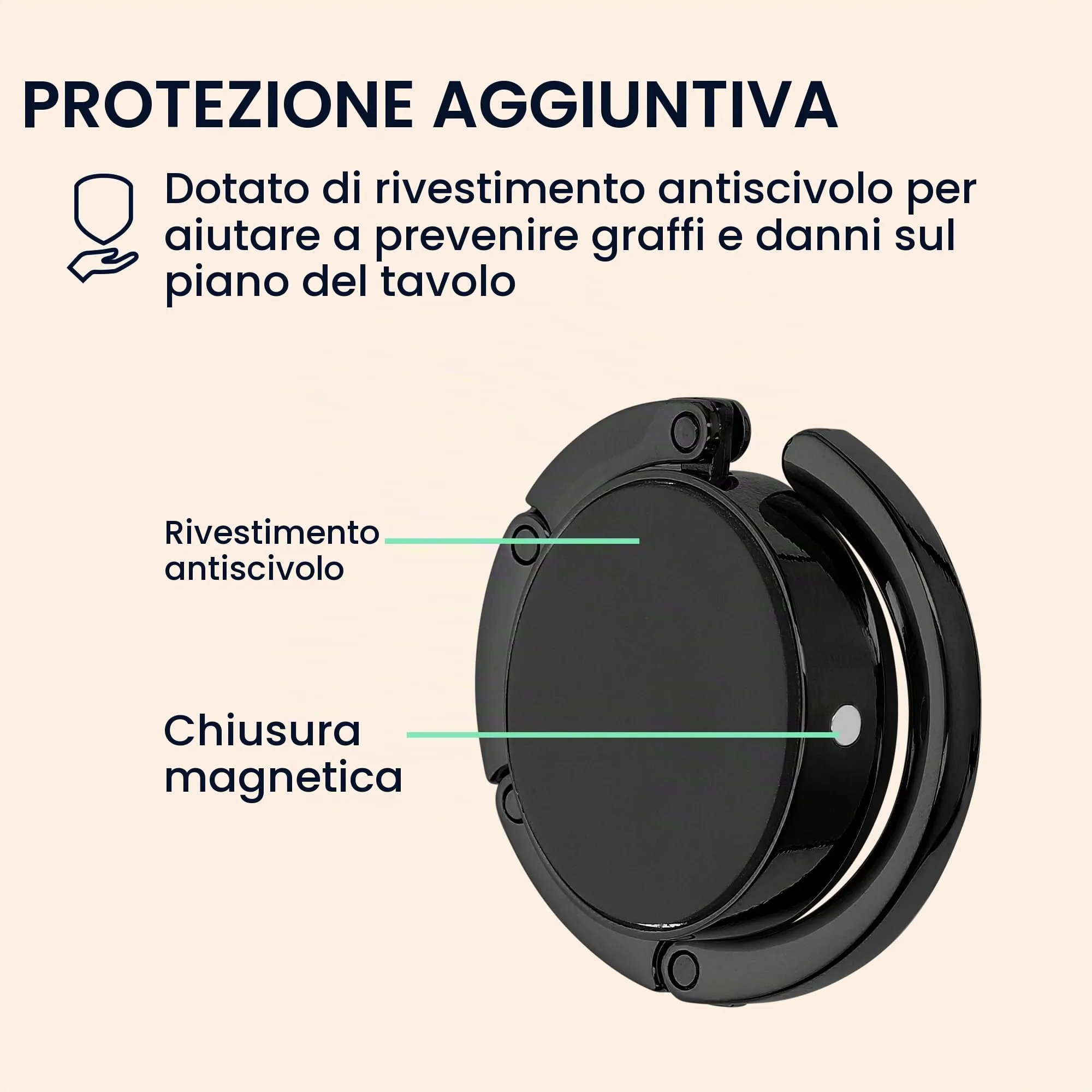 kwmobile Set 2x Gancio Borsa da Tavolo Pieghevole Antiscivolo Antigraffio, Nero - immagine 5