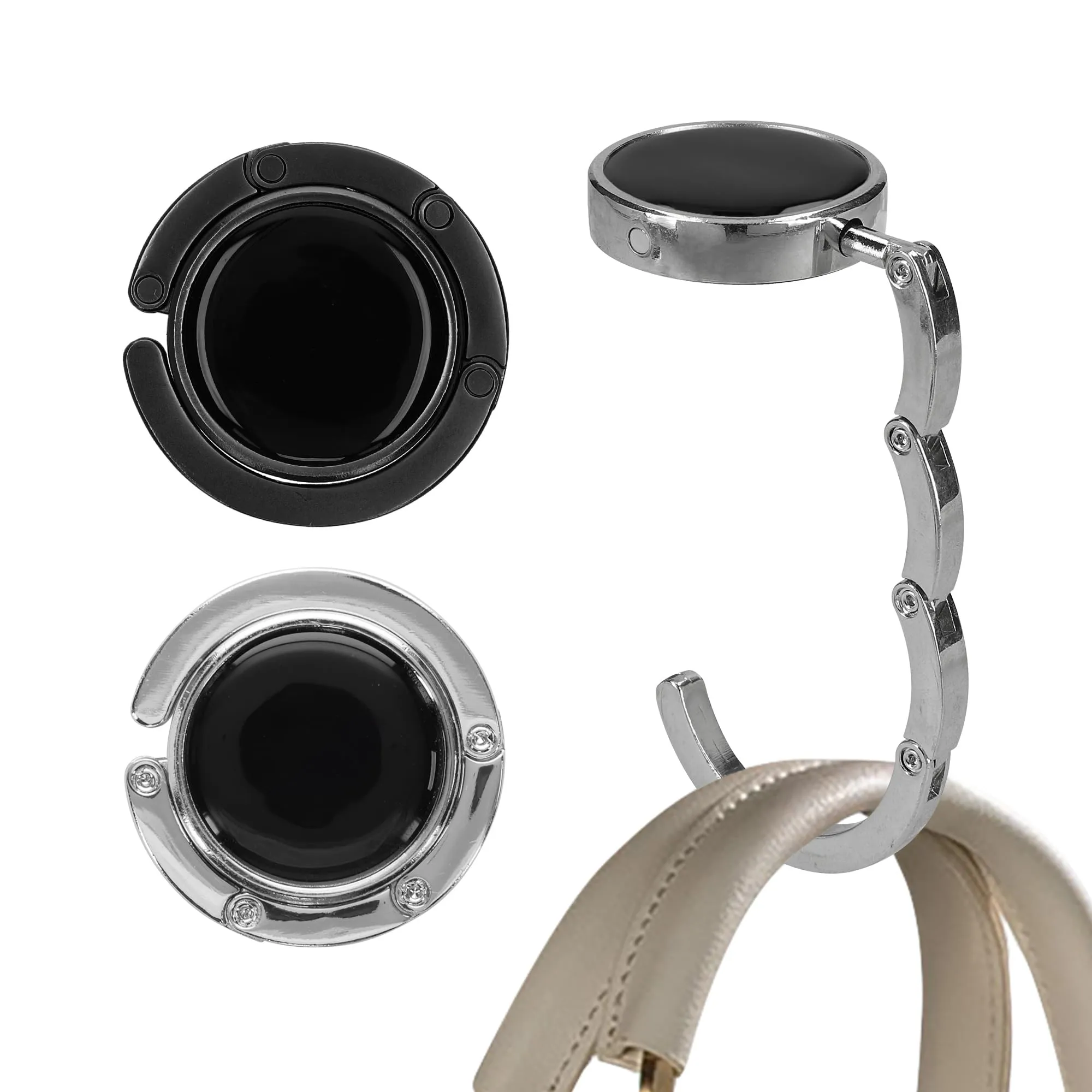 kwmobile Set 2x Gancio Borsa da Tavolo Pieghevole Antiscivolo, Argento/Nero - immagine 1